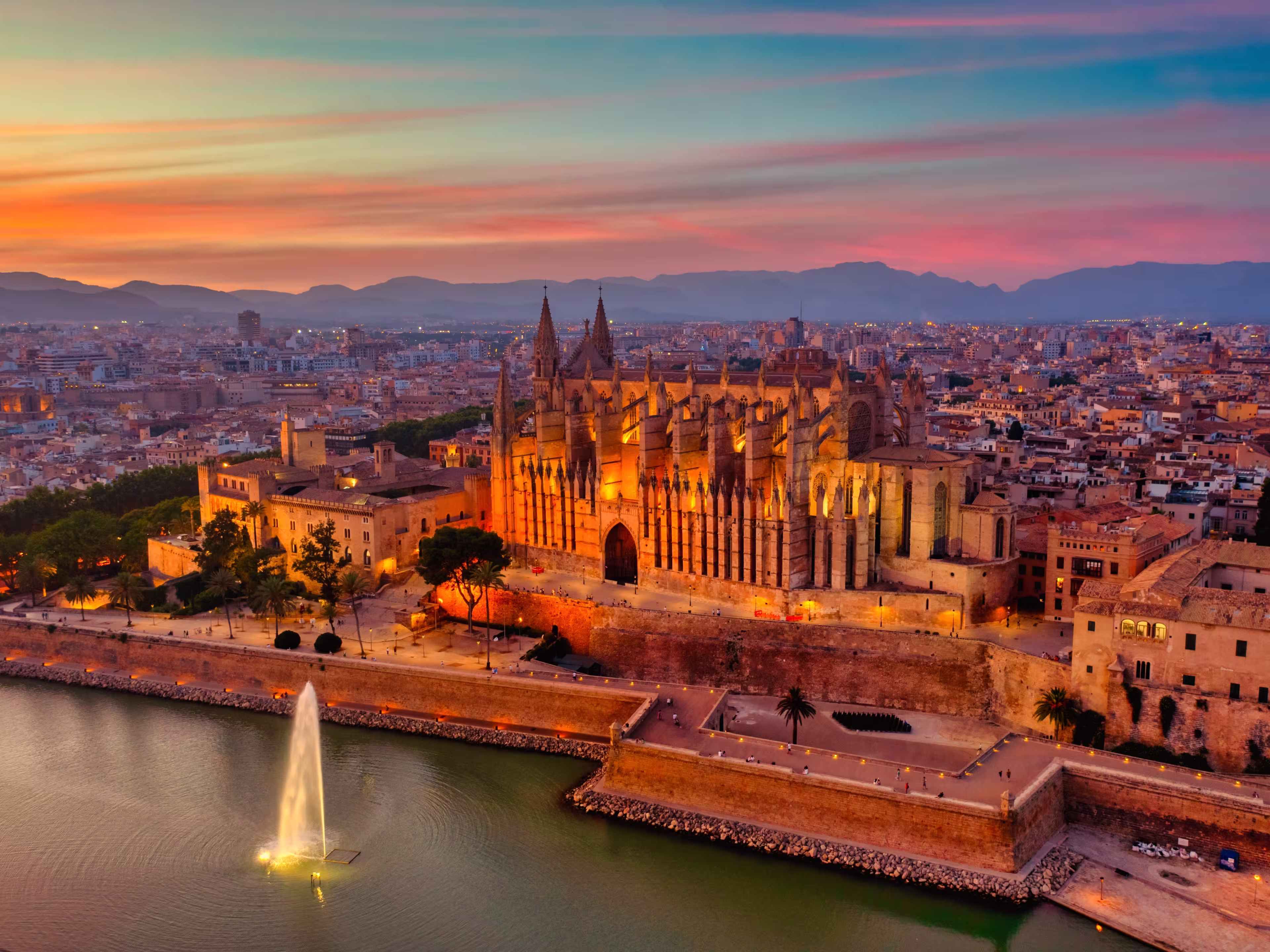 The Cathedral La Seu at Sunset in Palma de Mallorca, Mallorca, Spain