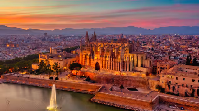 The Cathedral La Seu at Sunset in Palma de Mallorca, Mallorca, Spain