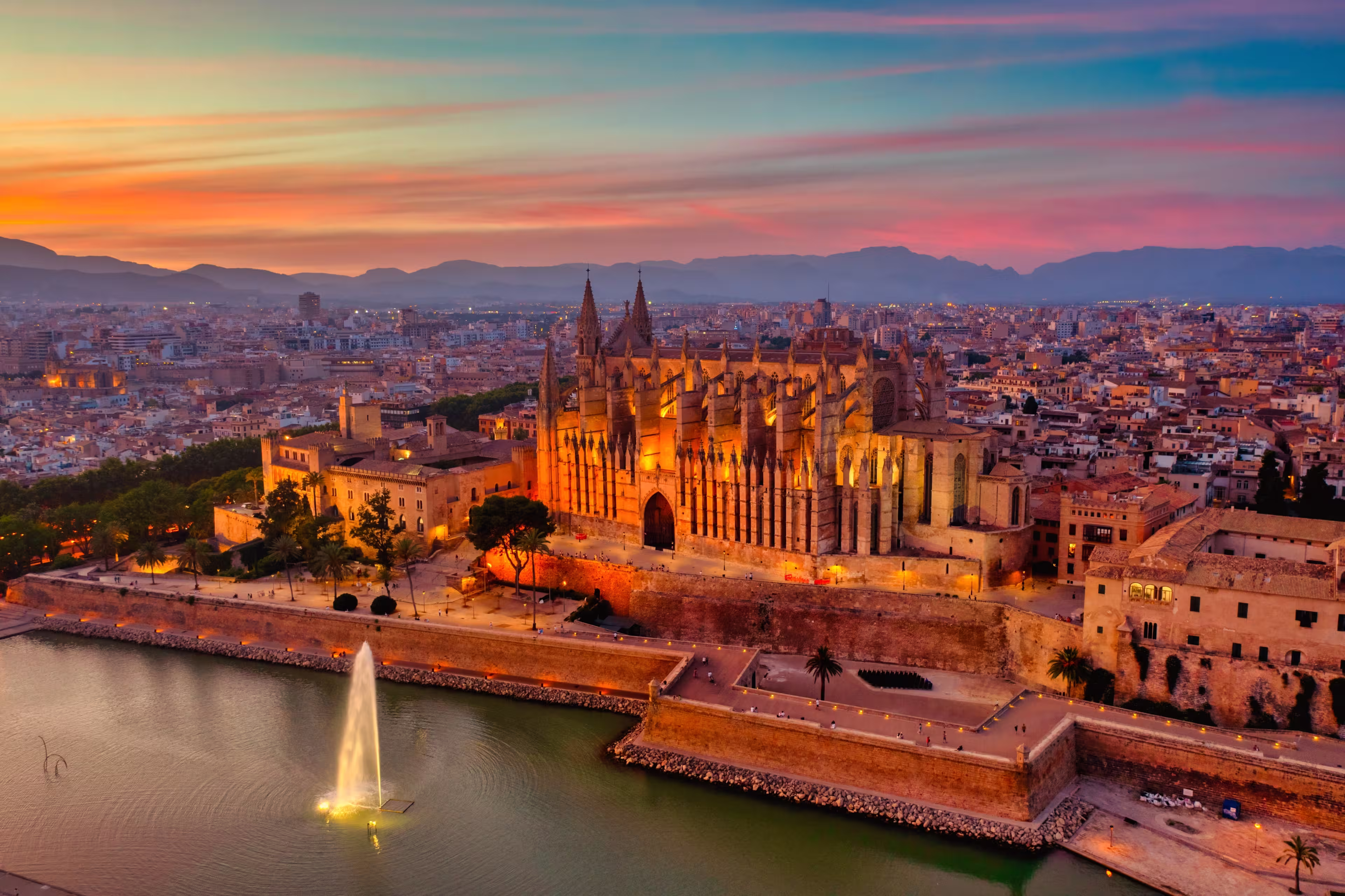 The Cathedral La Seu at Sunset in Palma de Mallorca, Mallorca, Spain