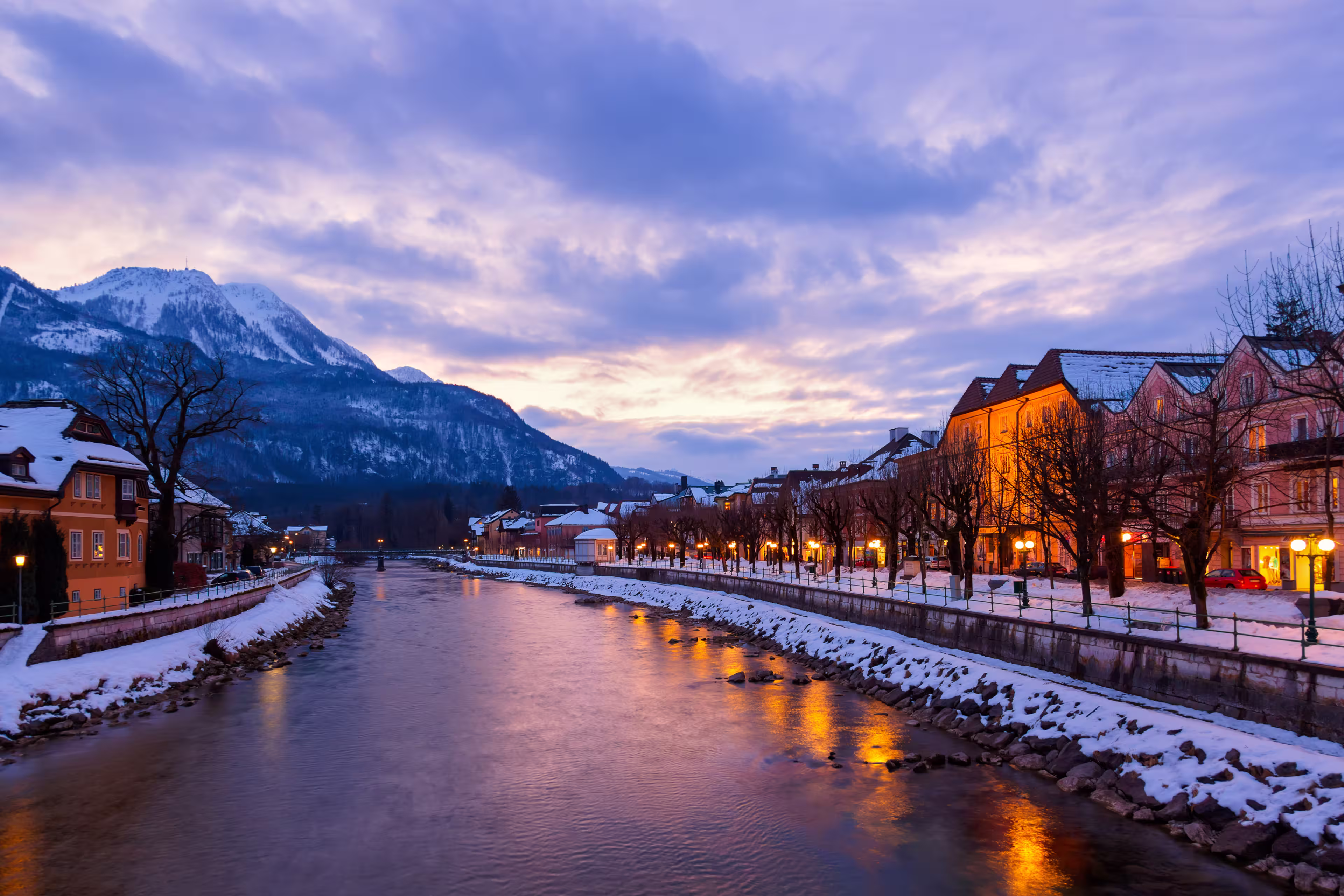 Spa resort Bad Ischl Austria at sunset - nature and architecture background
