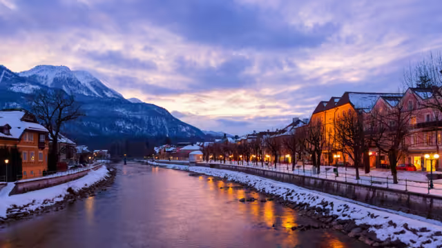 Spa resort Bad Ischl Austria at sunset - nature and architecture background