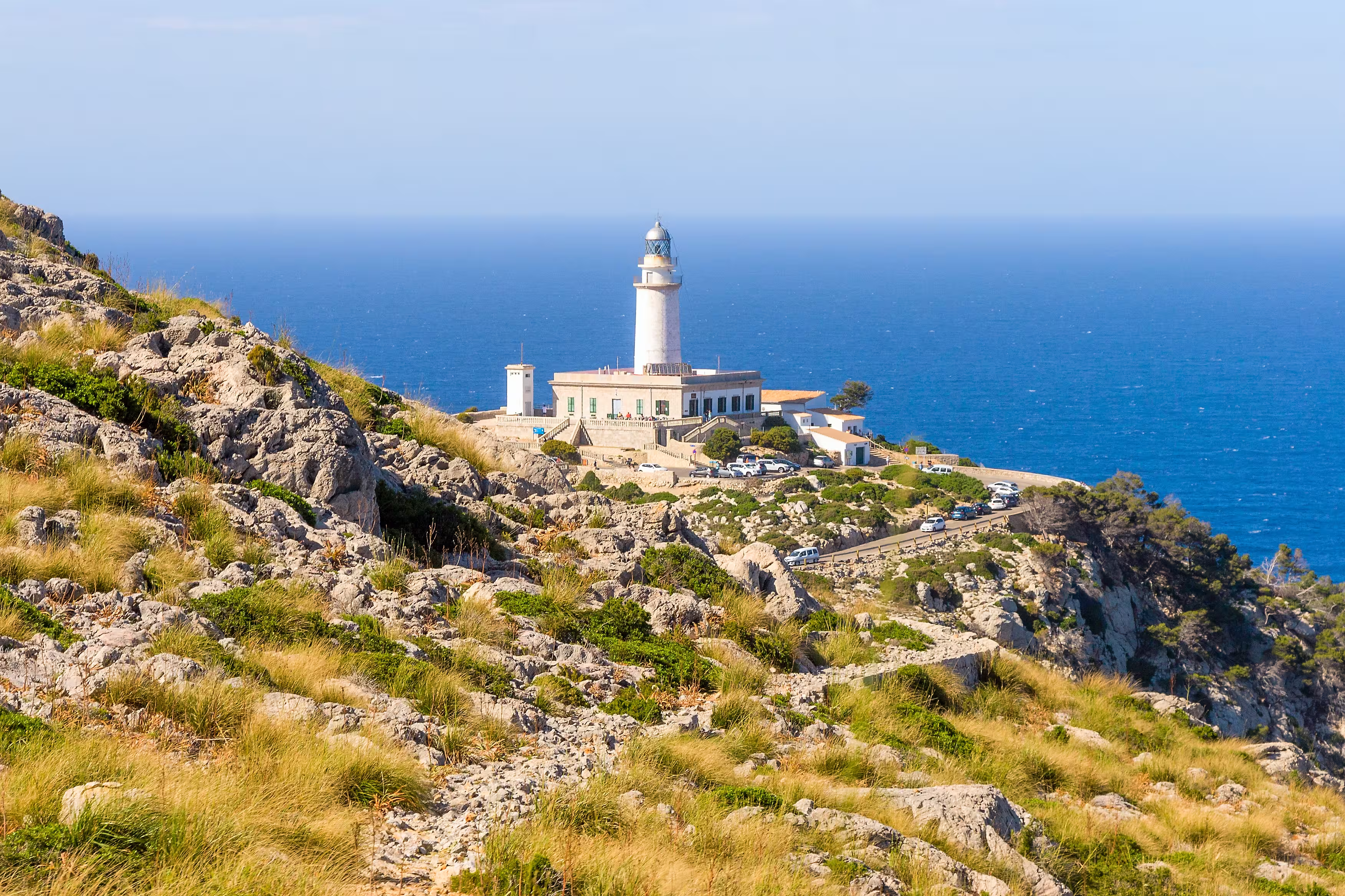 Lighthouse at Cape Formentor in the Coast of North Mallorca near sea Spain