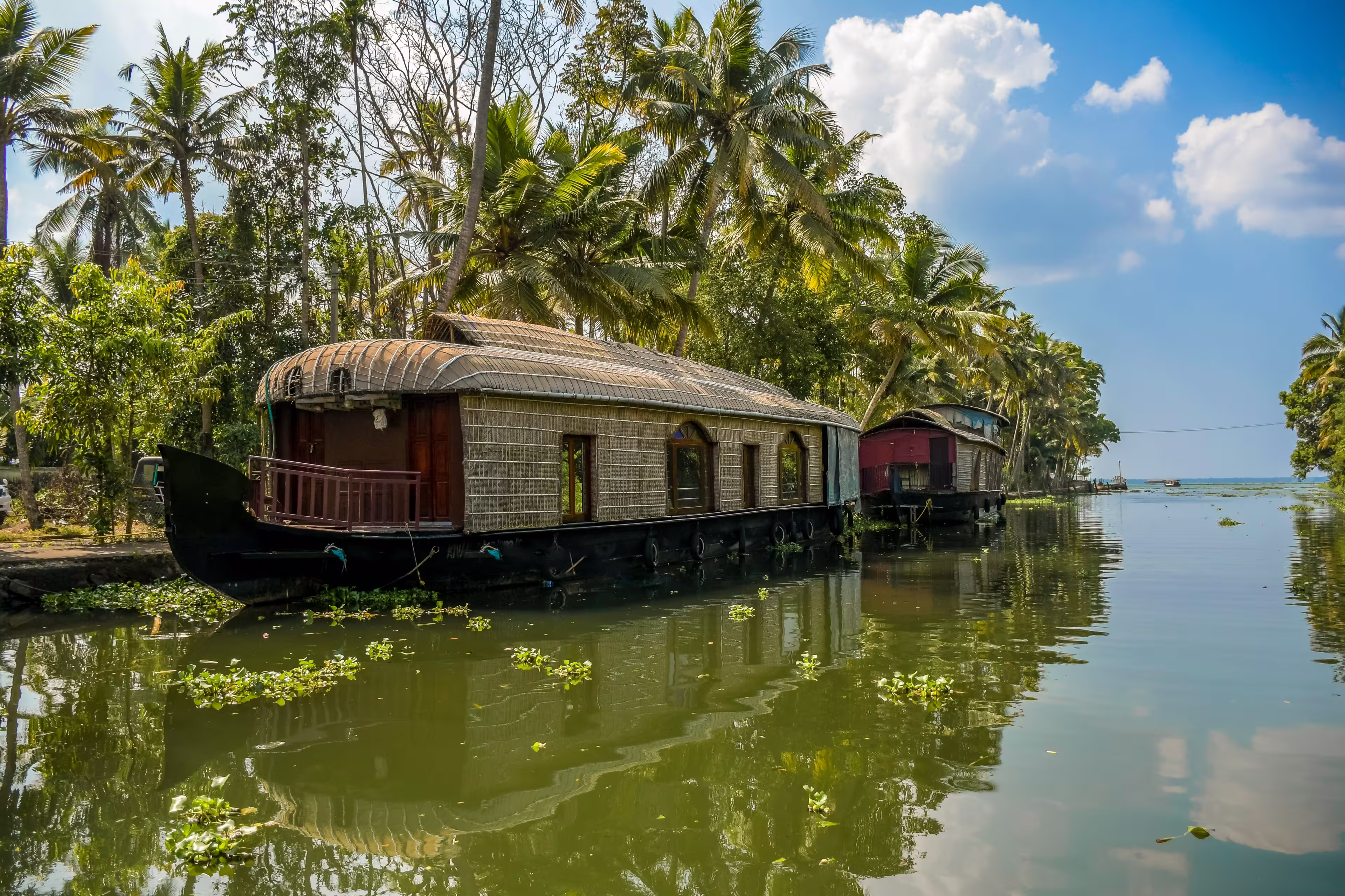Kerala backwater and boathouse in Kumarakom is a top tourism attraction of India