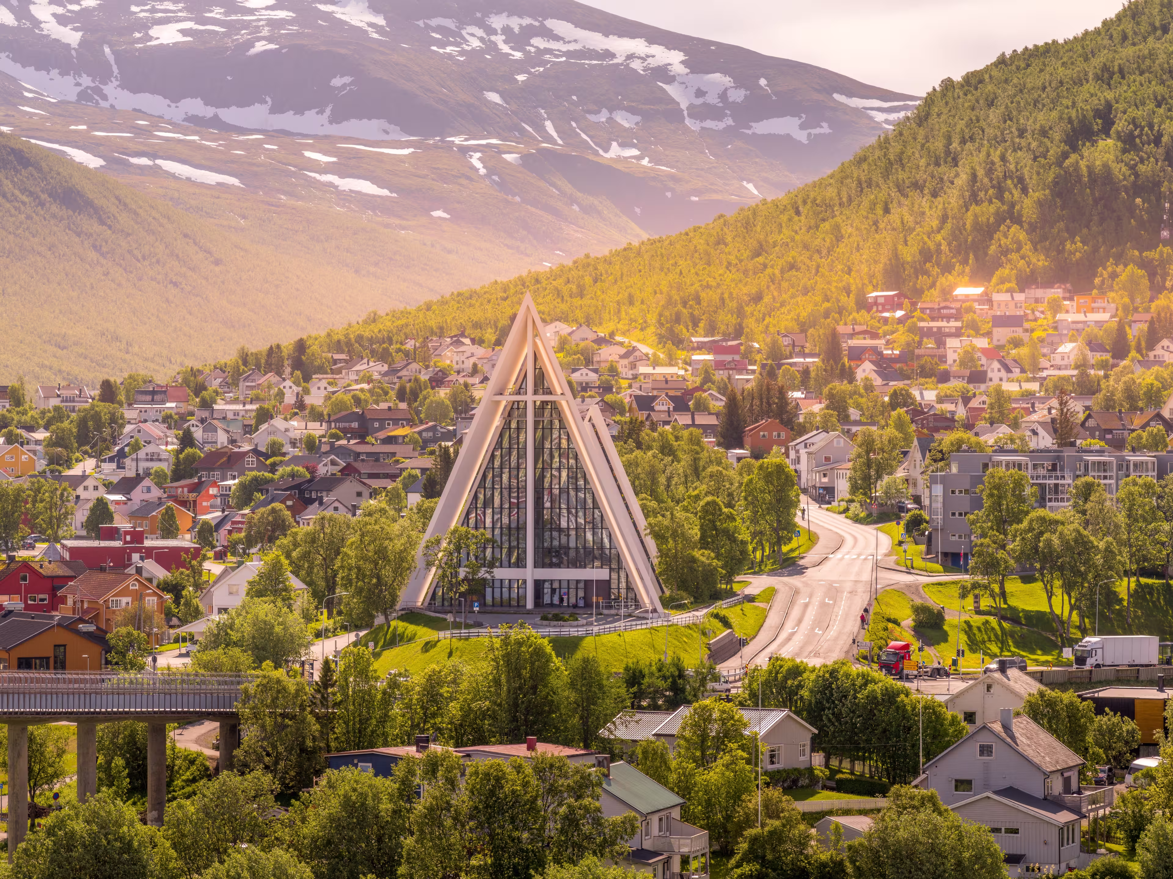 The Arctic Cathedral in Tromso, Norway during midnight sun in June month.