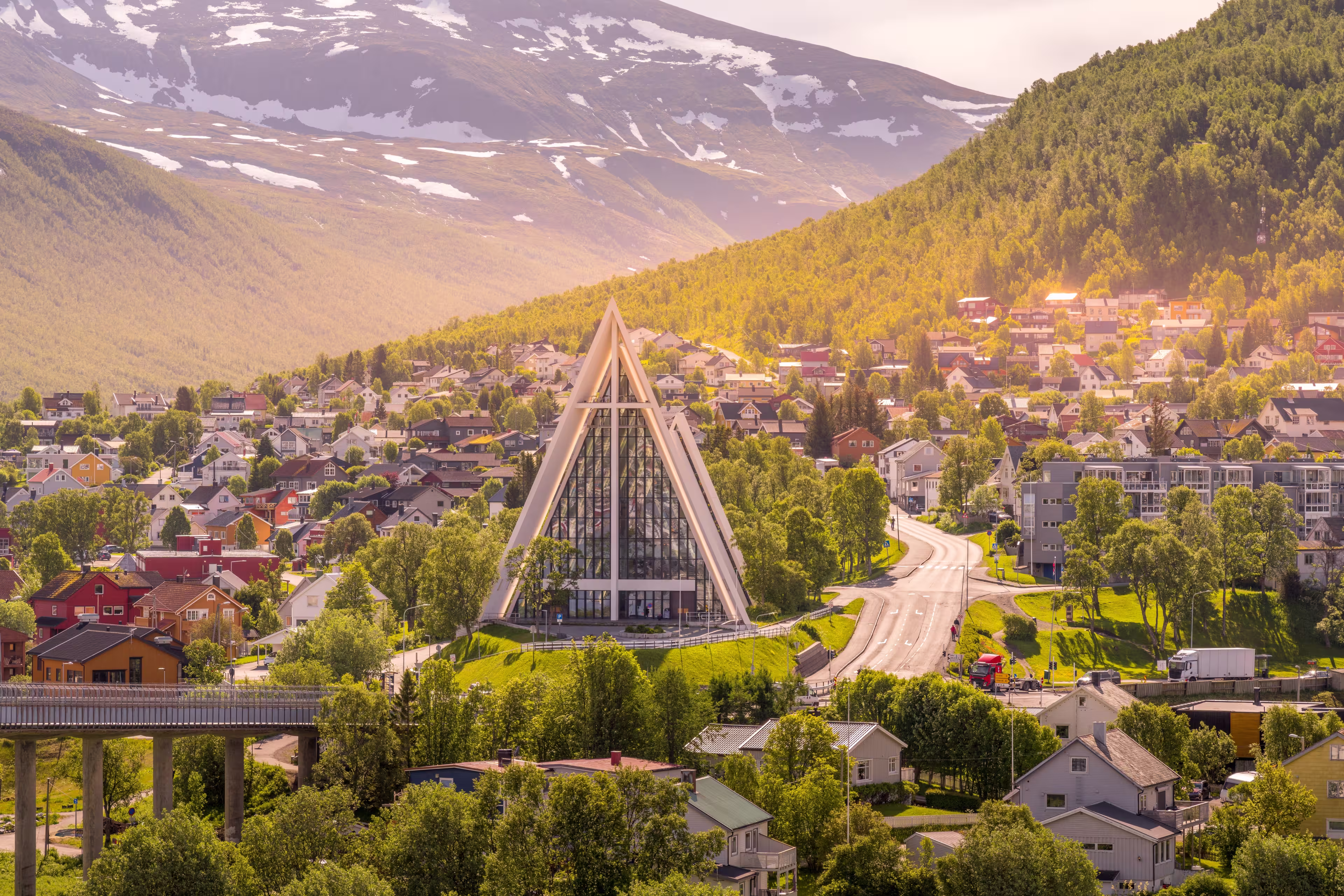 The Arctic Cathedral in Tromso, Norway during midnight sun in June month.