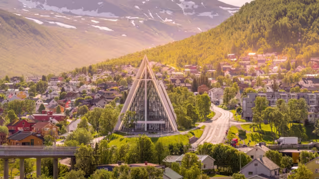 The Arctic Cathedral in Tromso, Norway during midnight sun in June month.