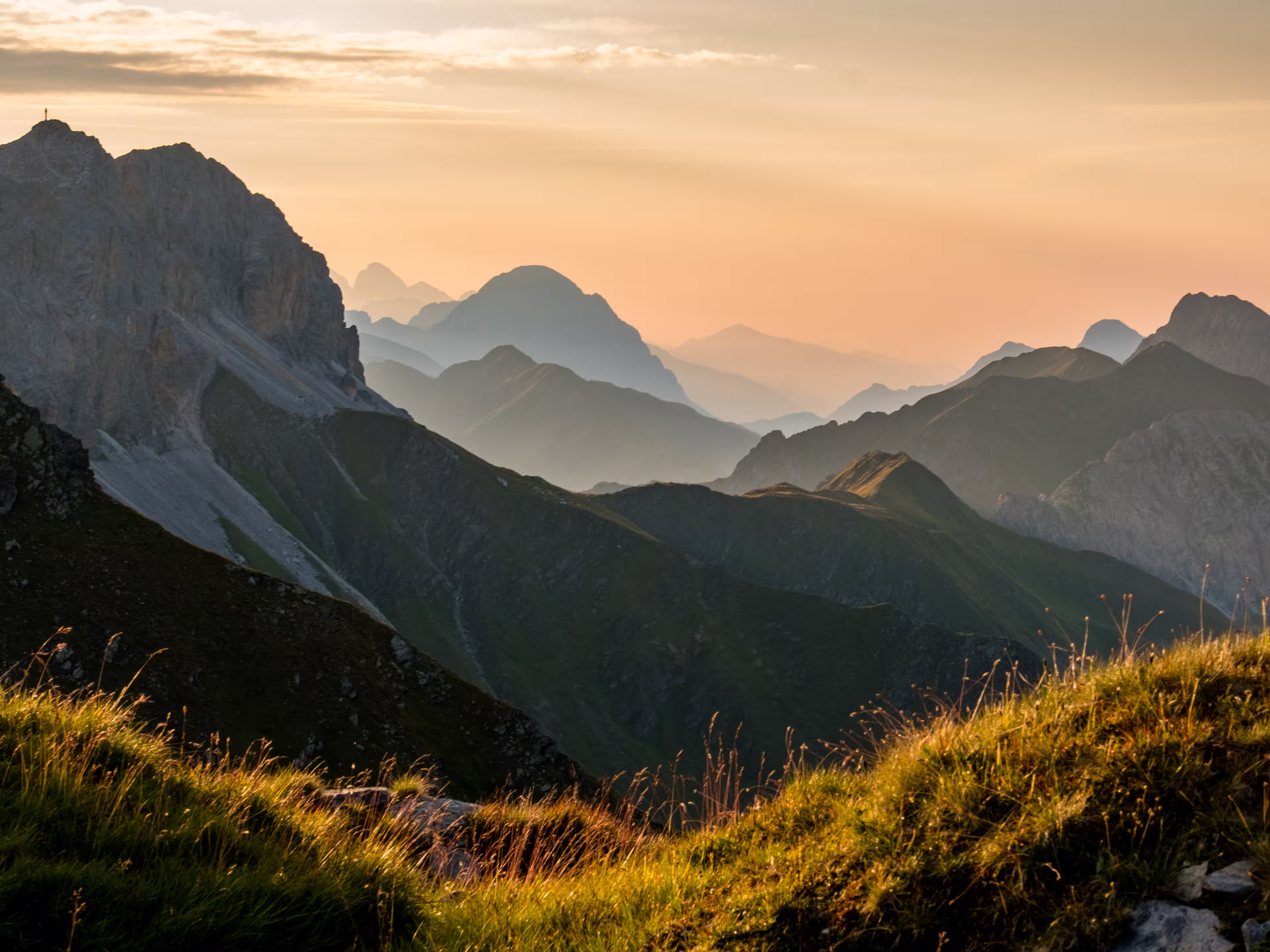 Scenic sunrise in the austrian dolomites near the italian border