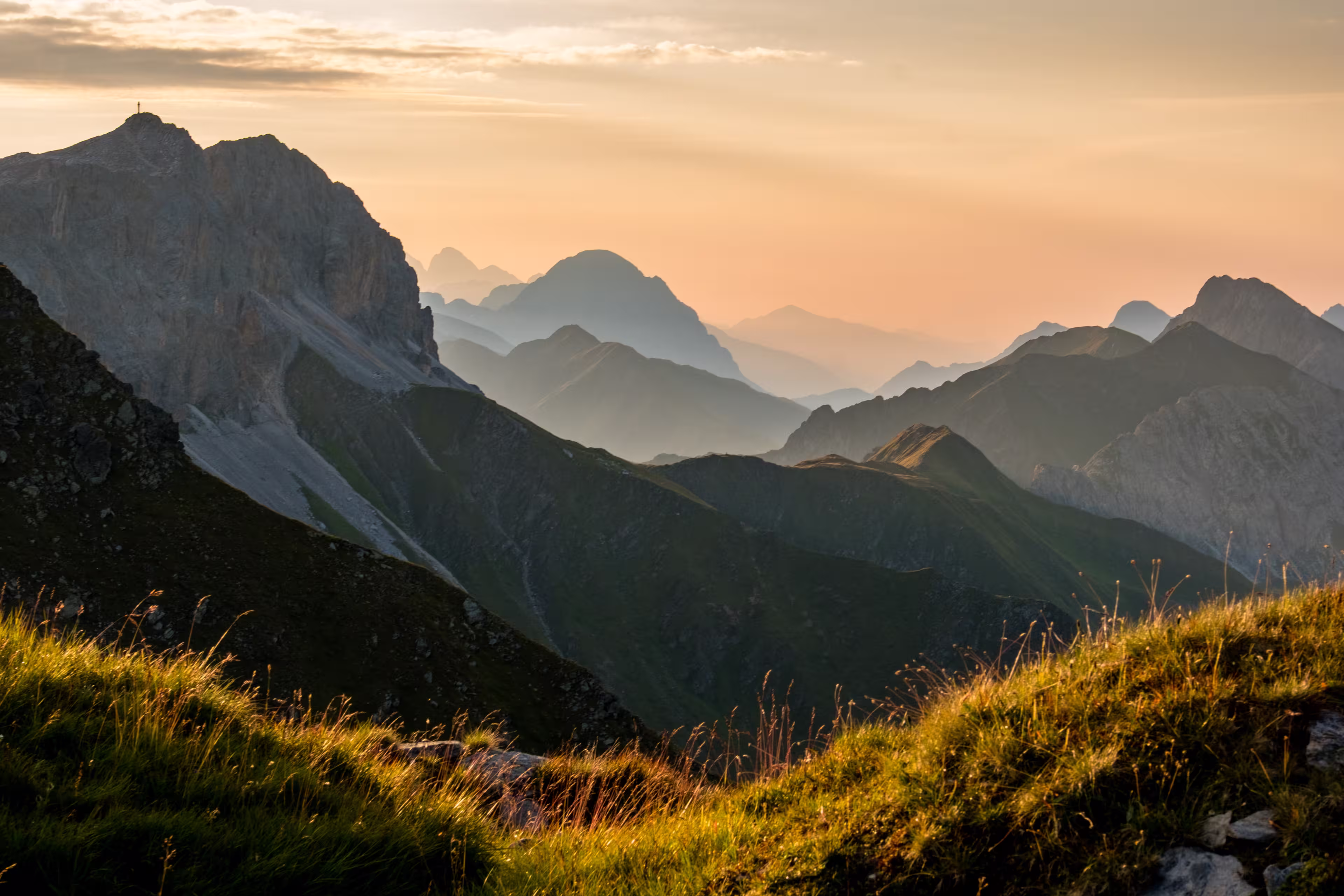 Scenic sunrise in the austrian dolomites near the italian border