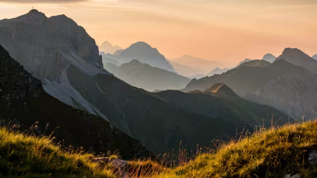 Scenic sunrise in the austrian dolomites near the italian border