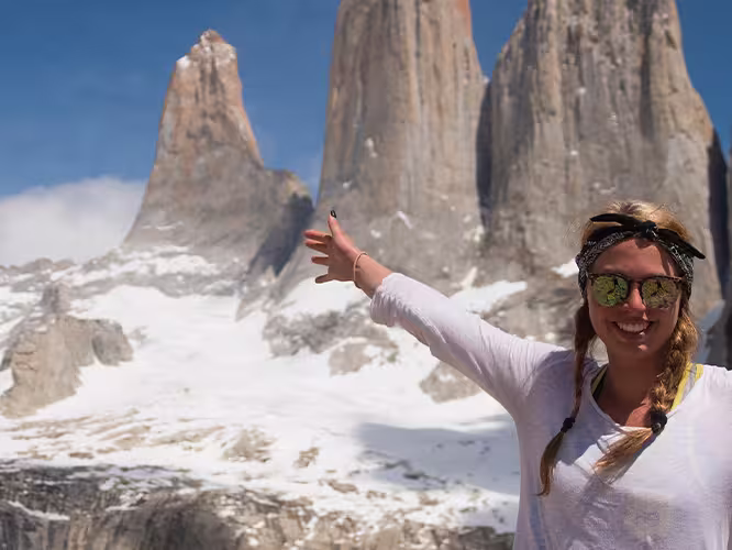 traveller in Torres del Paine, Patagonia, Chile