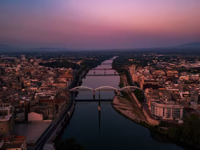 Tortosa, Catalonia, Spain - 7th June 2025: An aerial view at sunrise over Tortosa, Catalonia, Spain