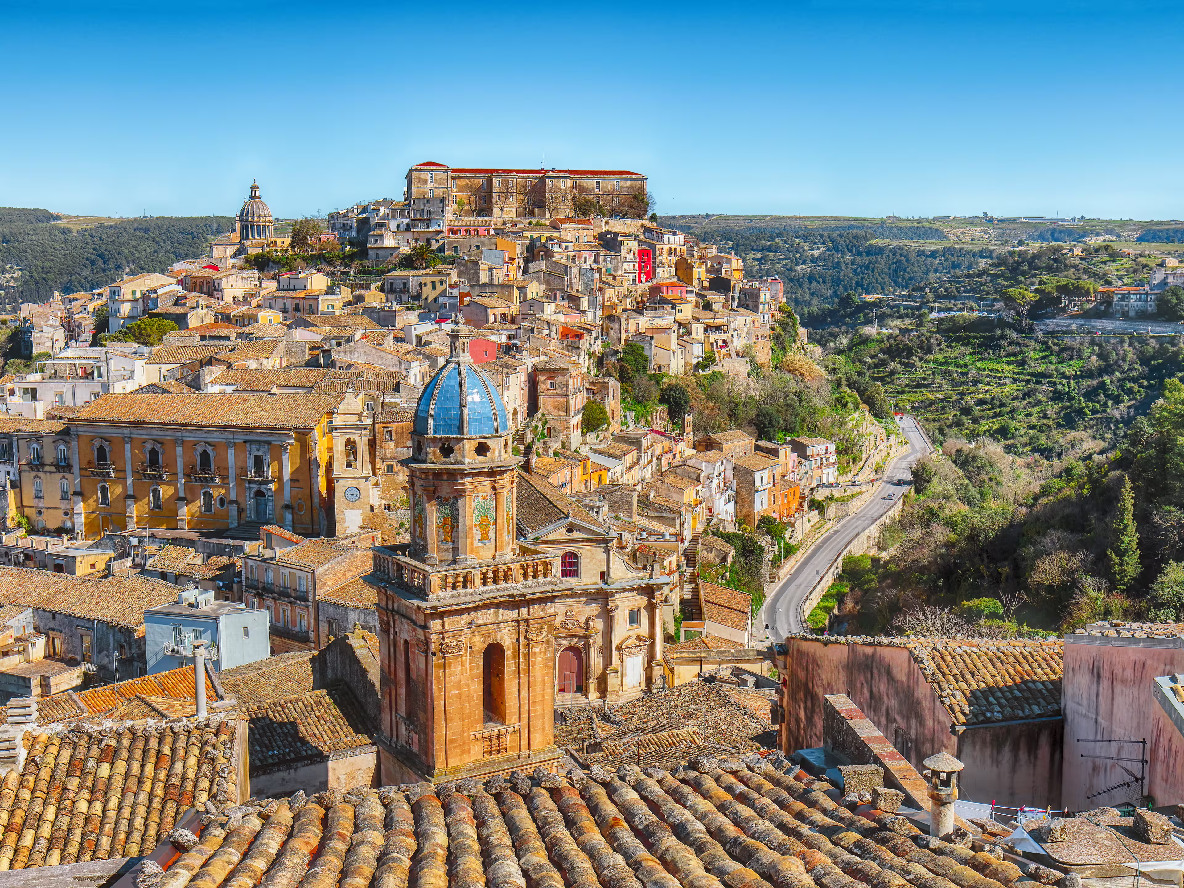 Sunrise  at the old baroque town of Ragusa Ibla in Sicily. Historic center called Ibla builded in late Baroque Style. Ragusa, Sicily, Italy, Europe.