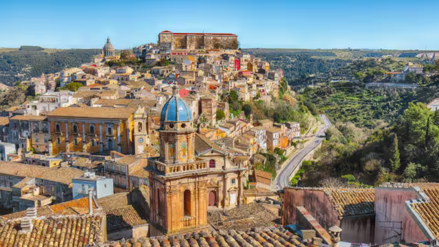 Sunrise  at the old baroque town of Ragusa Ibla in Sicily. Historic center called Ibla builded in late Baroque Style. Ragusa, Sicily, Italy, Europe.