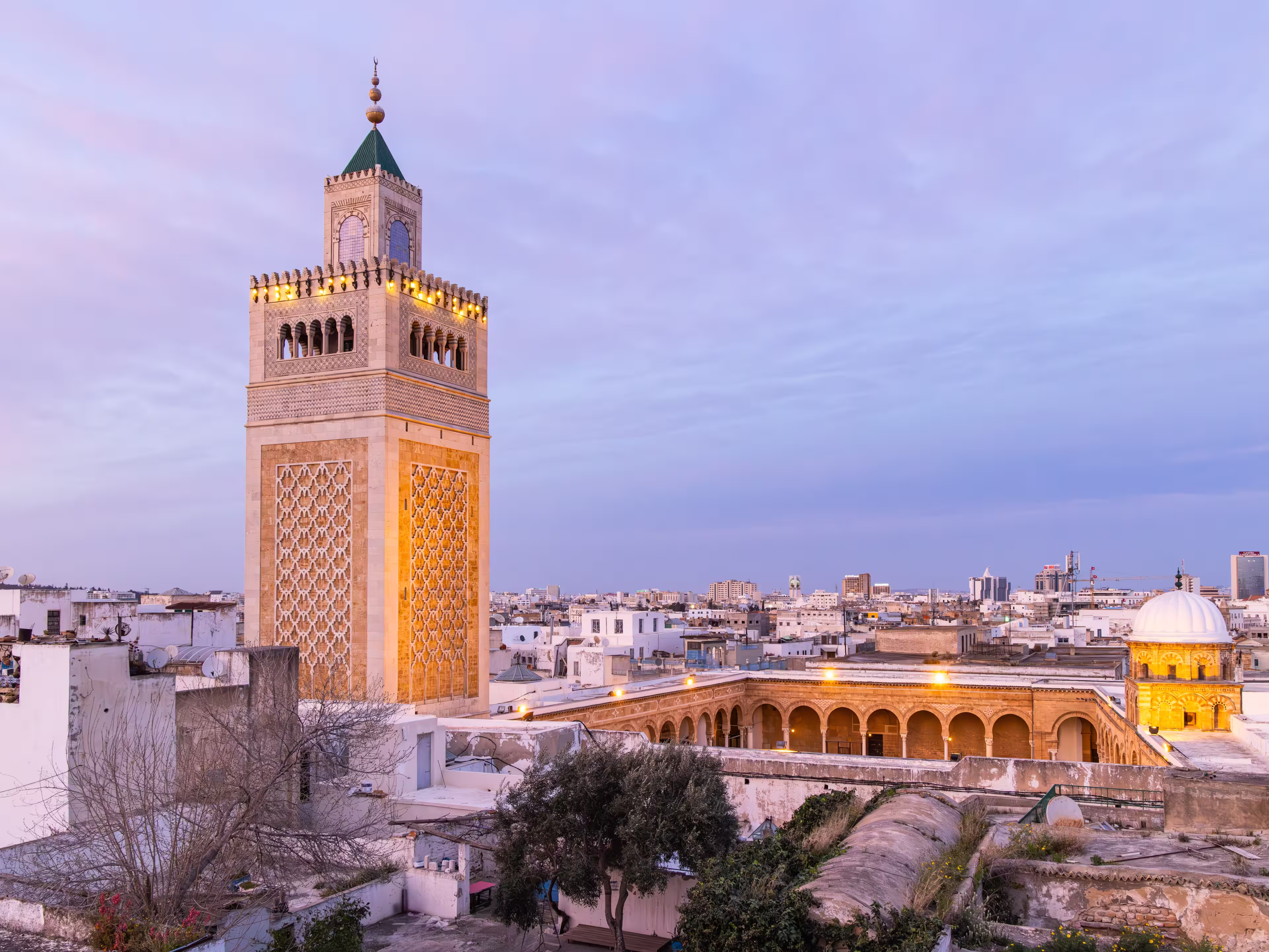 Medina, Tunis, Tunisia. The minaret of the Great Mosque in the Medina of Tunis.