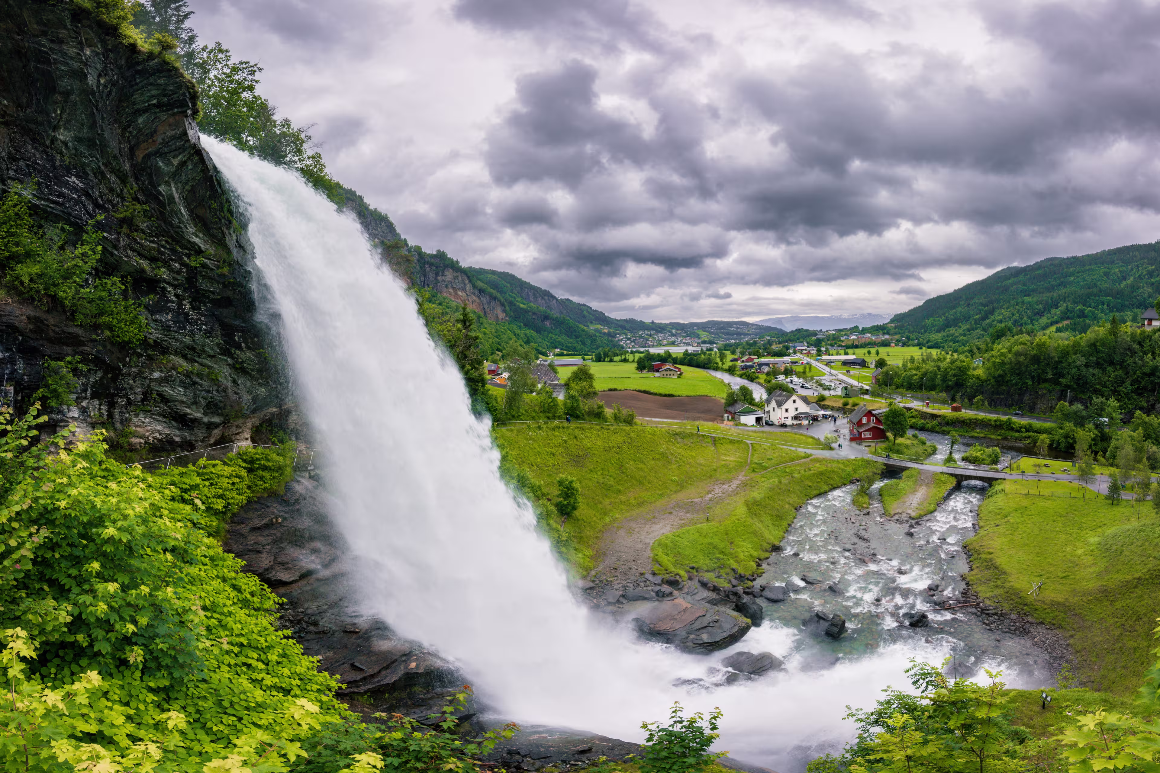 Breathtaking Steinsdalsfossen waterfall near Norheimsund (Norway)