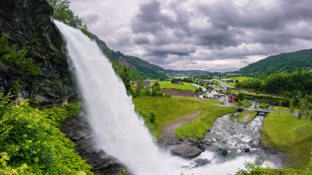 Breathtaking Steinsdalsfossen waterfall near Norheimsund (Norway)