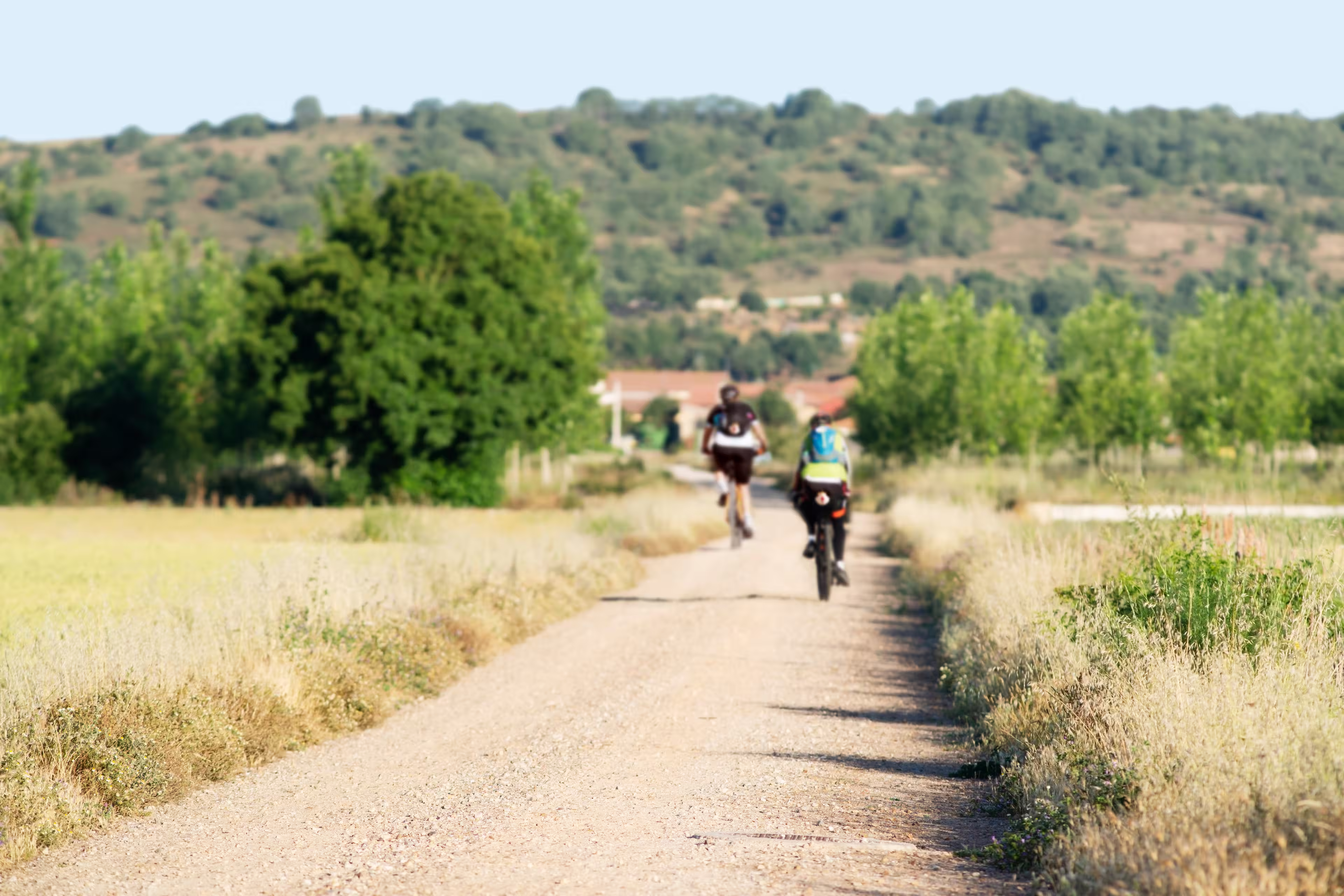 Way of St James , Camino de Santiago , pilgrims cycling  to Compostela , Leon, Spain