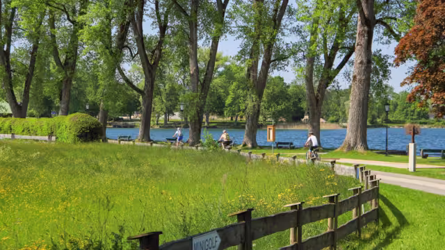 Cycling at promenade Tegernsee in Bad Wiessee, Bavaria - Germany