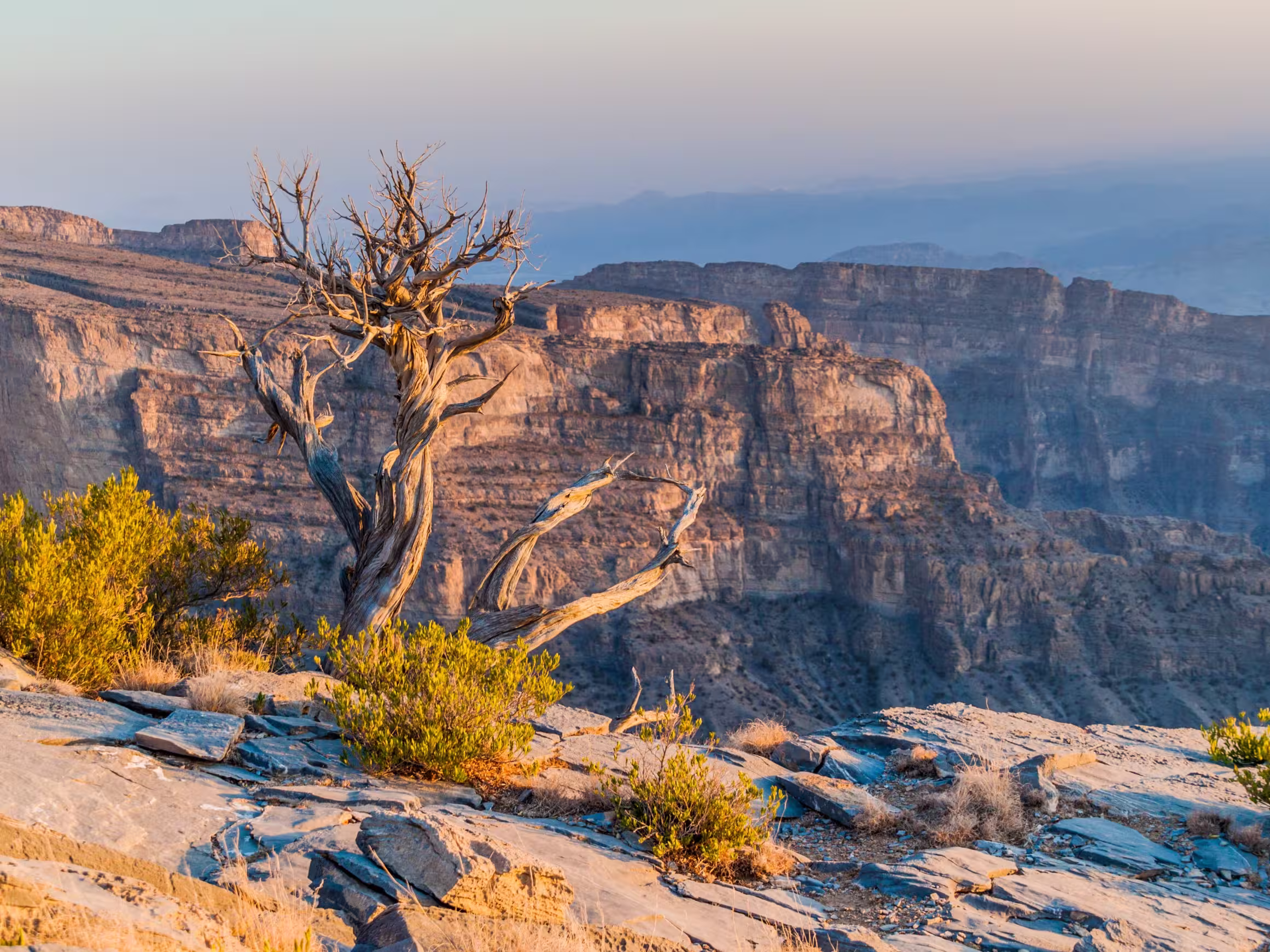 Wadi Ghul canyon in Hajar Mountains, Oman