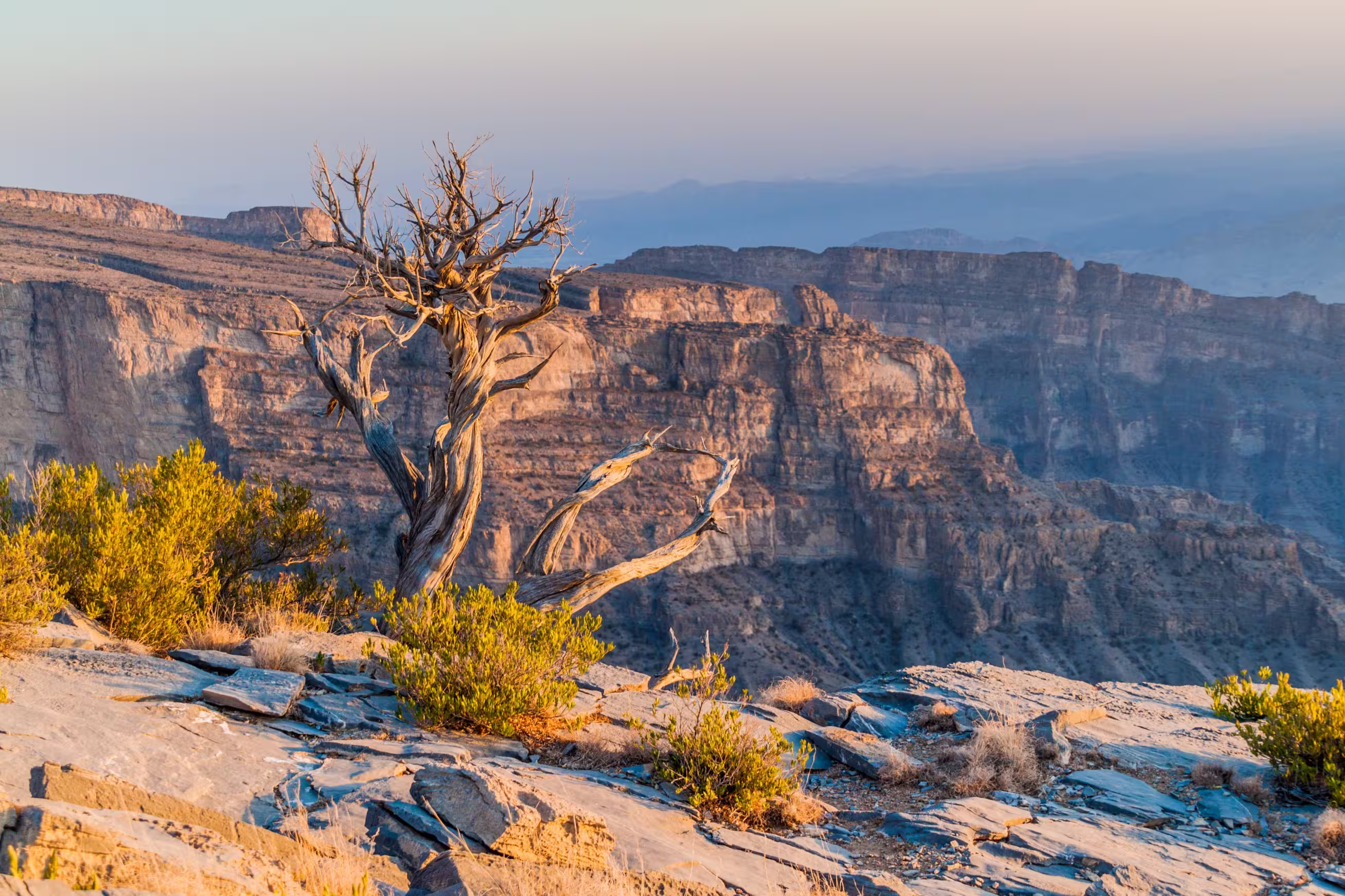 Wadi Ghul canyon in Hajar Mountains, Oman