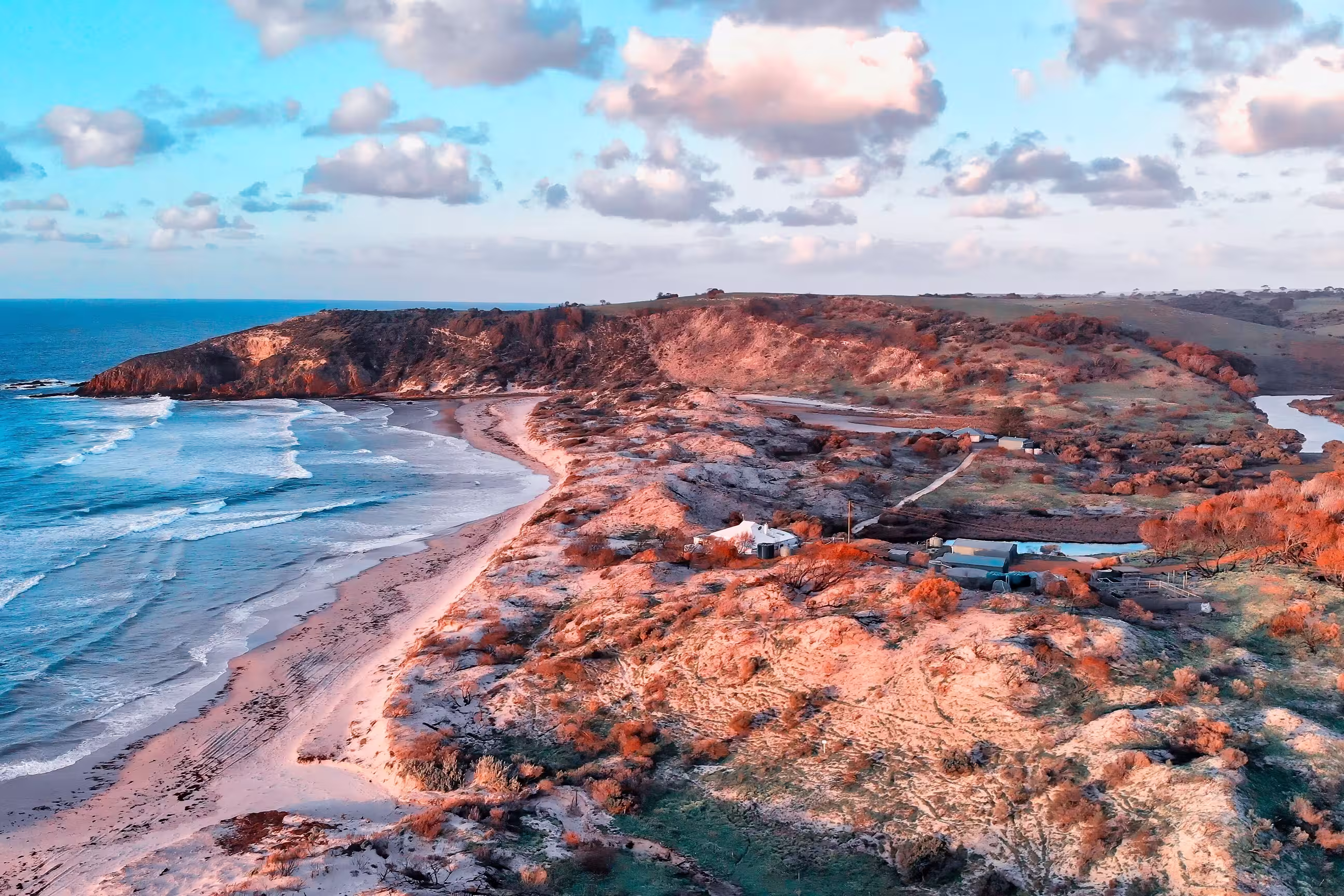 Kangaroo Island, South Australia. Aerial view of coastline on a beautiful sunset.