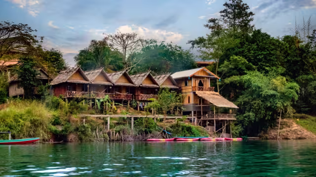 The charming river front house of Nong Khiaw, Nam Ou river, Luang Prabang province, Northern Laos