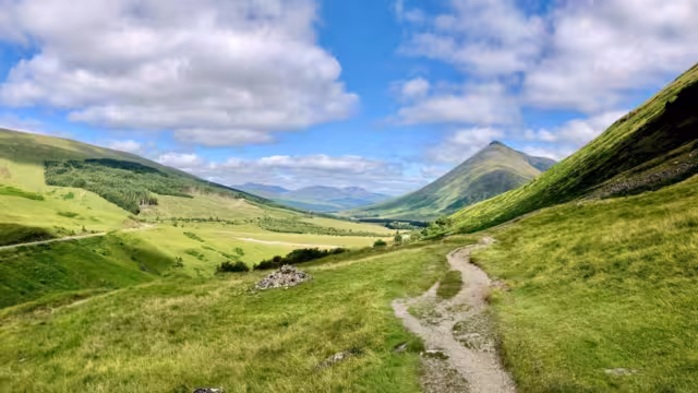 The view down the West Highland Way at Bridge of Orchy