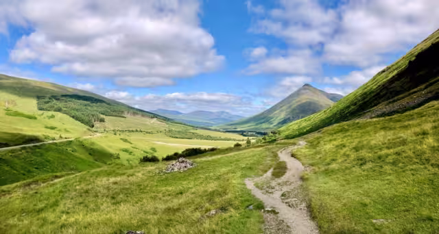 The view down the West Highland Way at Bridge of Orchy