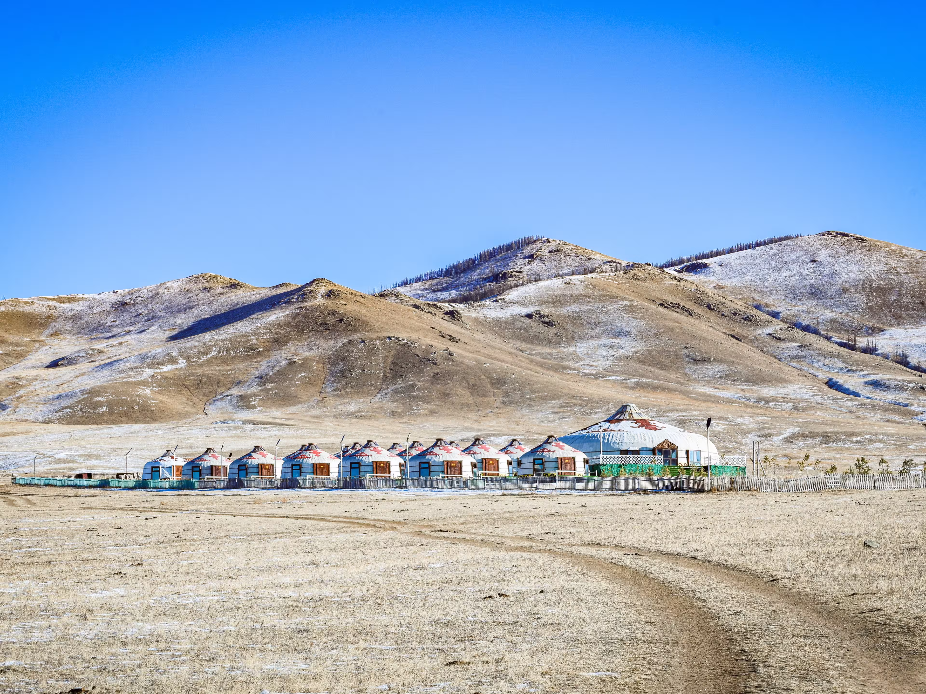 Mongolian Nature with Ger Camps, loneliness and cold countryside