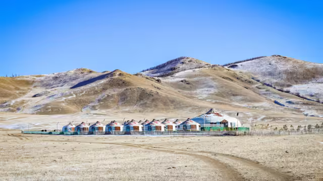 Mongolian Nature with Ger Camps, loneliness and cold countryside