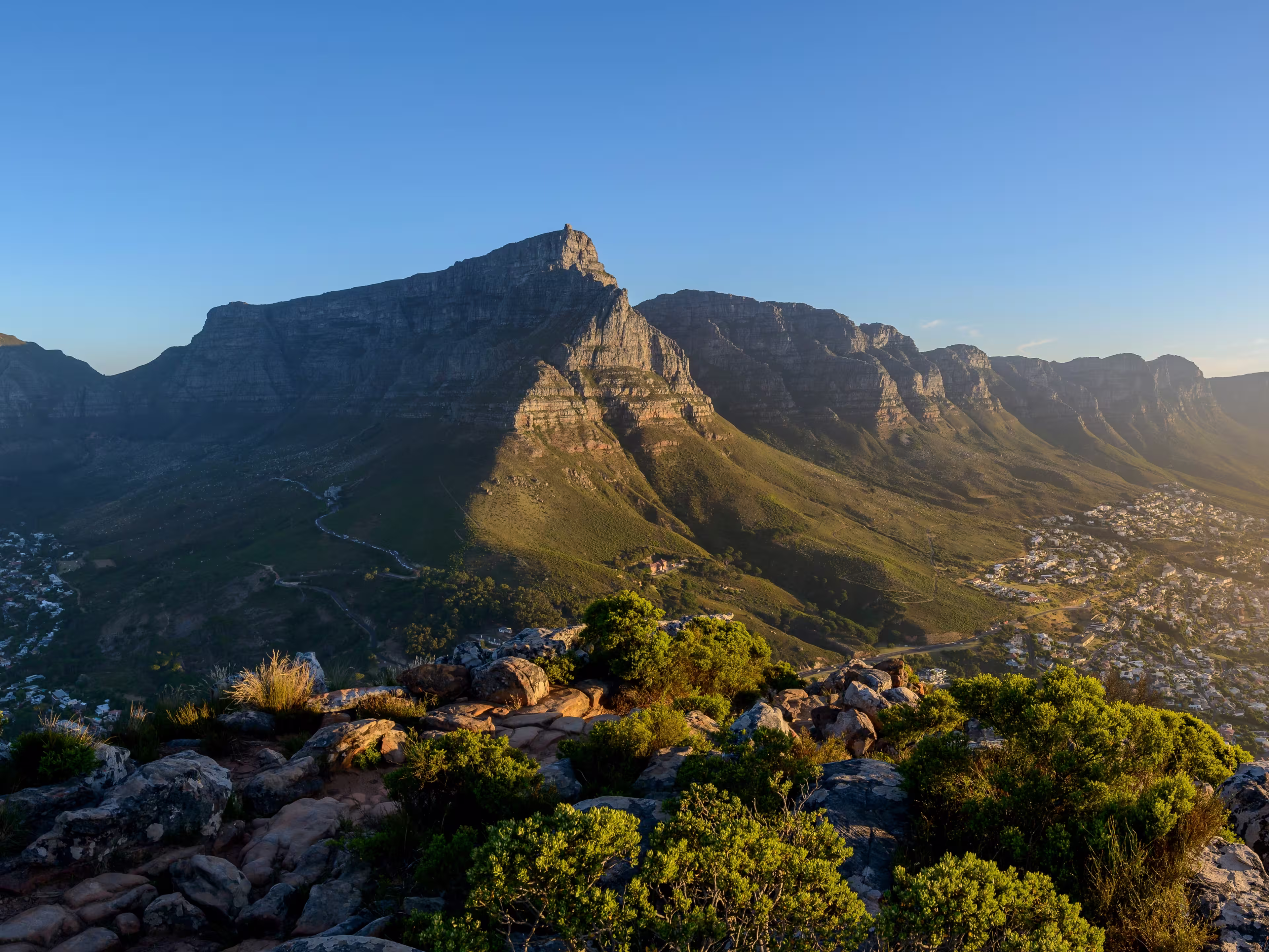 Table Mountain and 12 Apostles viewed from Lion's Head. Cape Town. Western Cape. South Africa