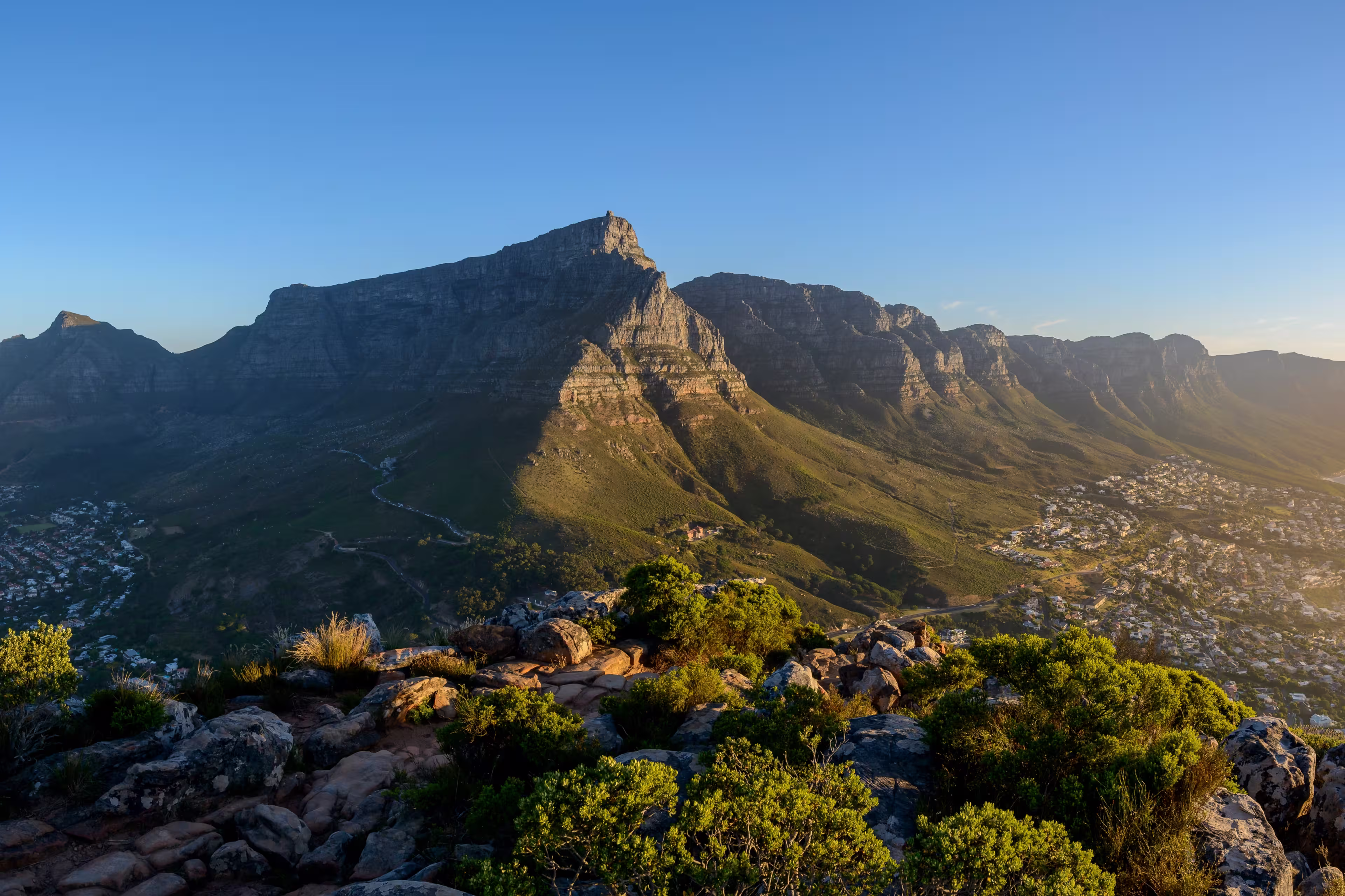 Table Mountain and 12 Apostles viewed from Lion's Head. Cape Town. Western Cape. South Africa