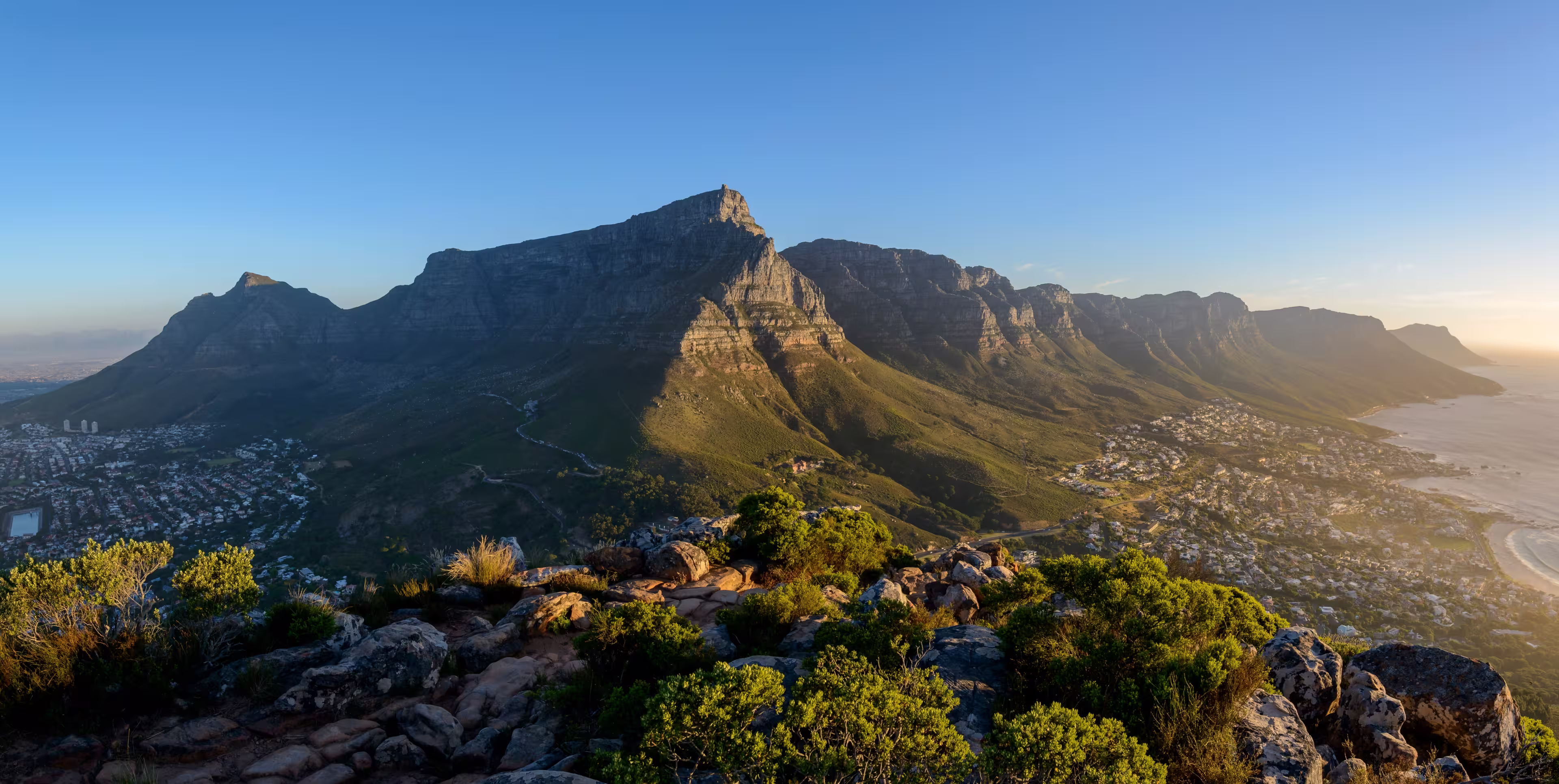 Table Mountain and 12 Apostles viewed from Lion's Head. Cape Town. Western Cape. South Africa