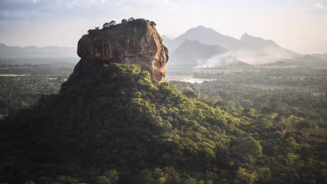 Sigiriya Lion Rock fortress and landscape in Sri Lanka.