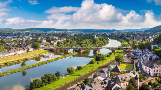 Panoramic aerial view of Trier in a beautiful summer day, Germany