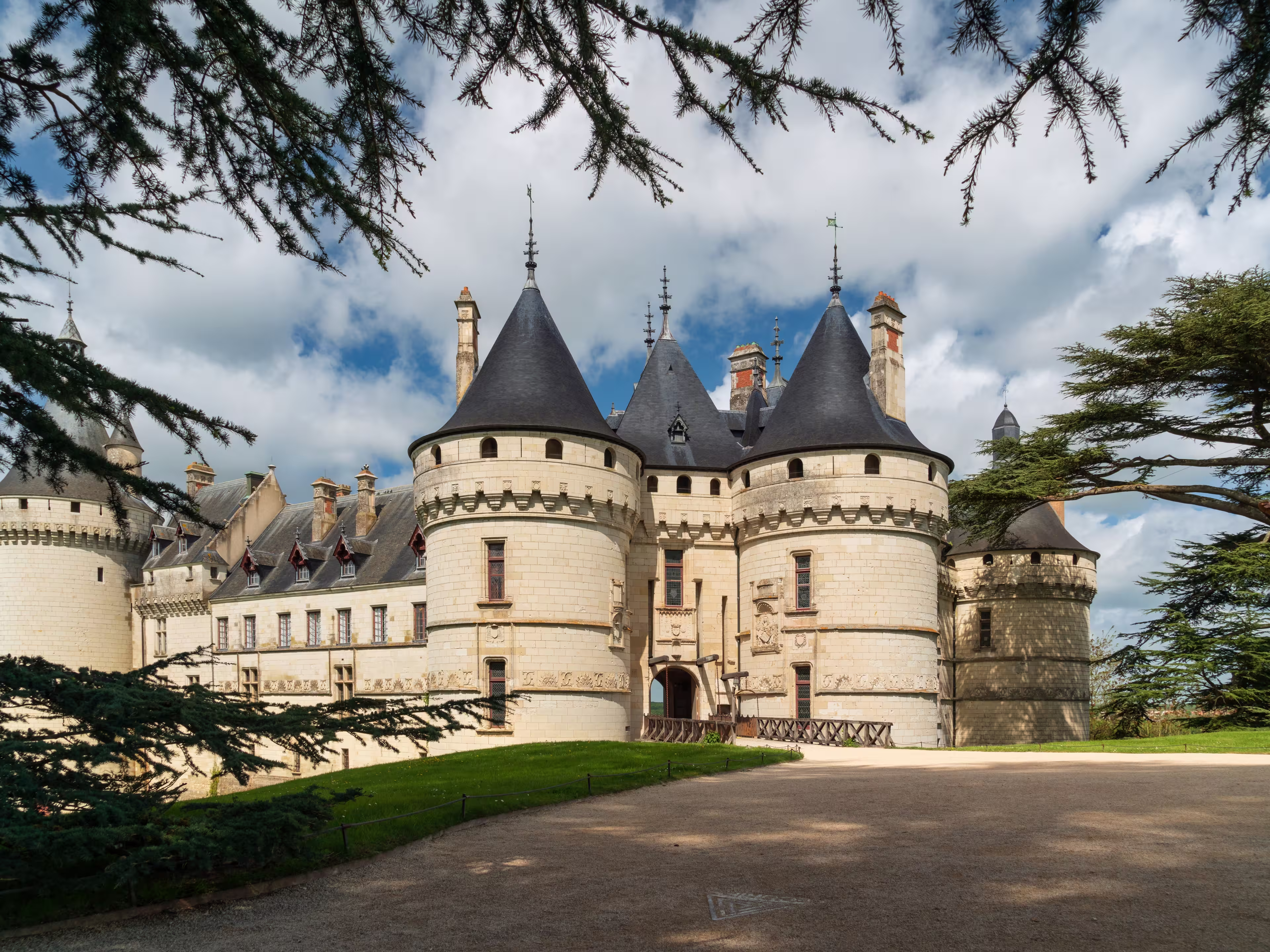 View of the Chateau Chaumont-sur-Loire, a medieval castle on the banks of the Loire, between the towns of Amboise and Blois on a sunny summer day, Loir-et-Cher, France