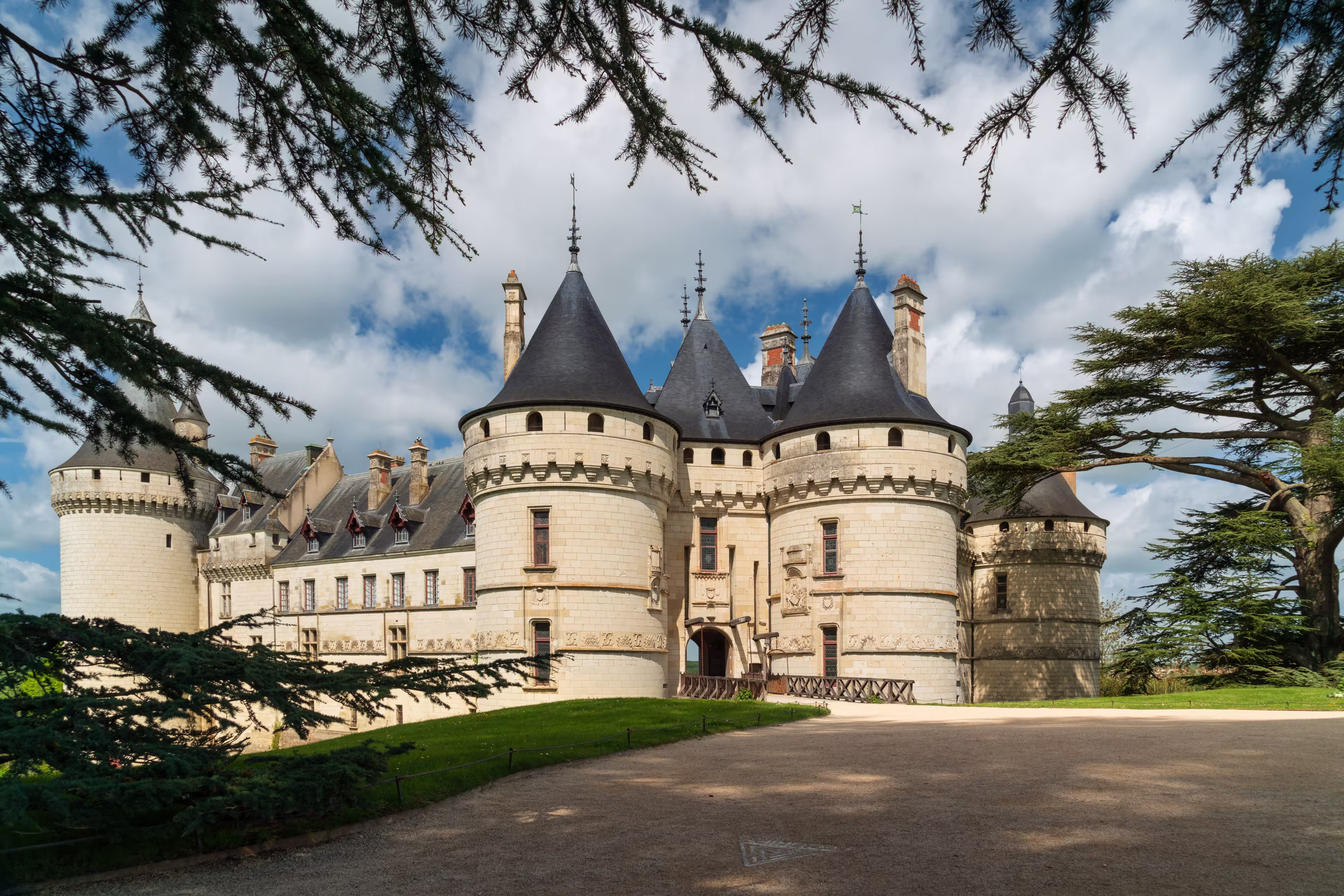 View of the Chateau Chaumont-sur-Loire, a medieval castle on the banks of the Loire, between the towns of Amboise and Blois on a sunny summer day, Loir-et-Cher, France