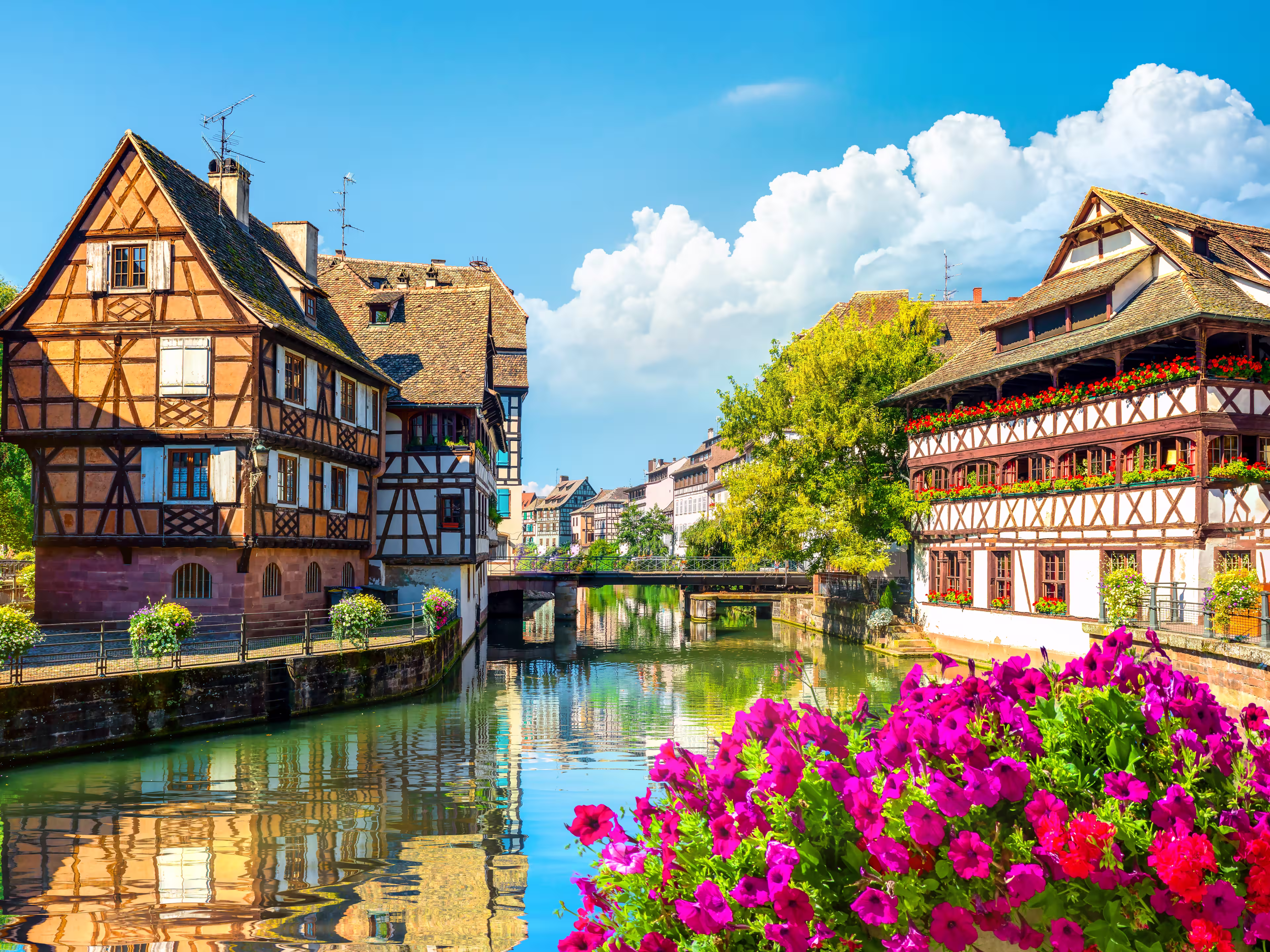 Picturesque district Petite France in Strasbourg, houses on river