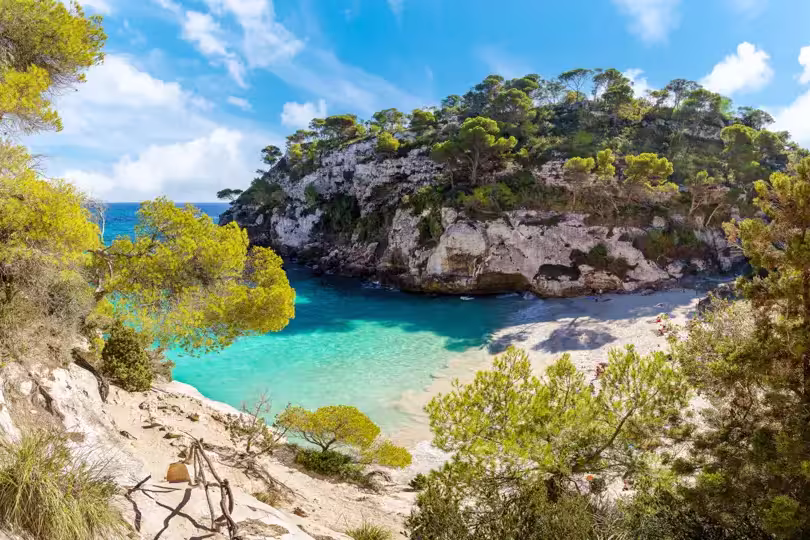 Landscape with Cala Macarelleta beach, Menorca island, Spain