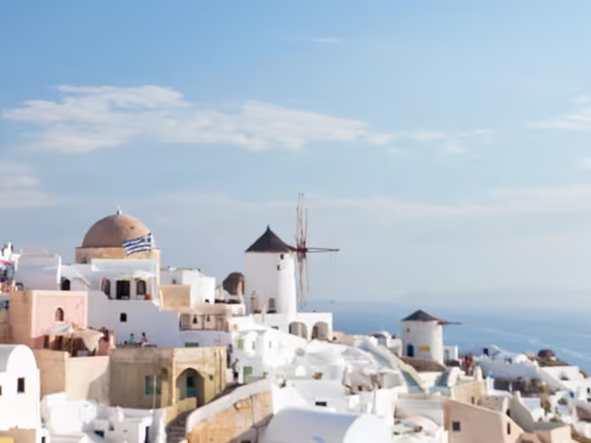 Greece Santorini view woman back