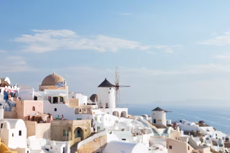 Greece Santorini view woman back