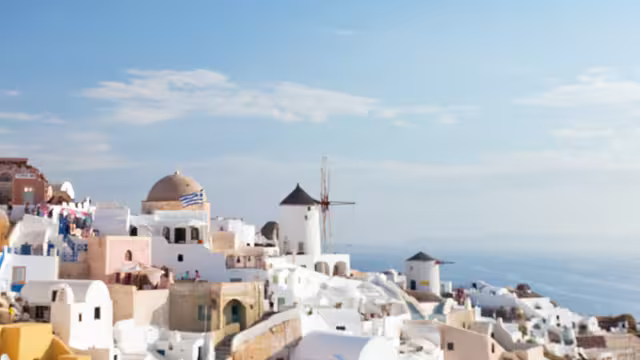 Greece Santorini view woman back