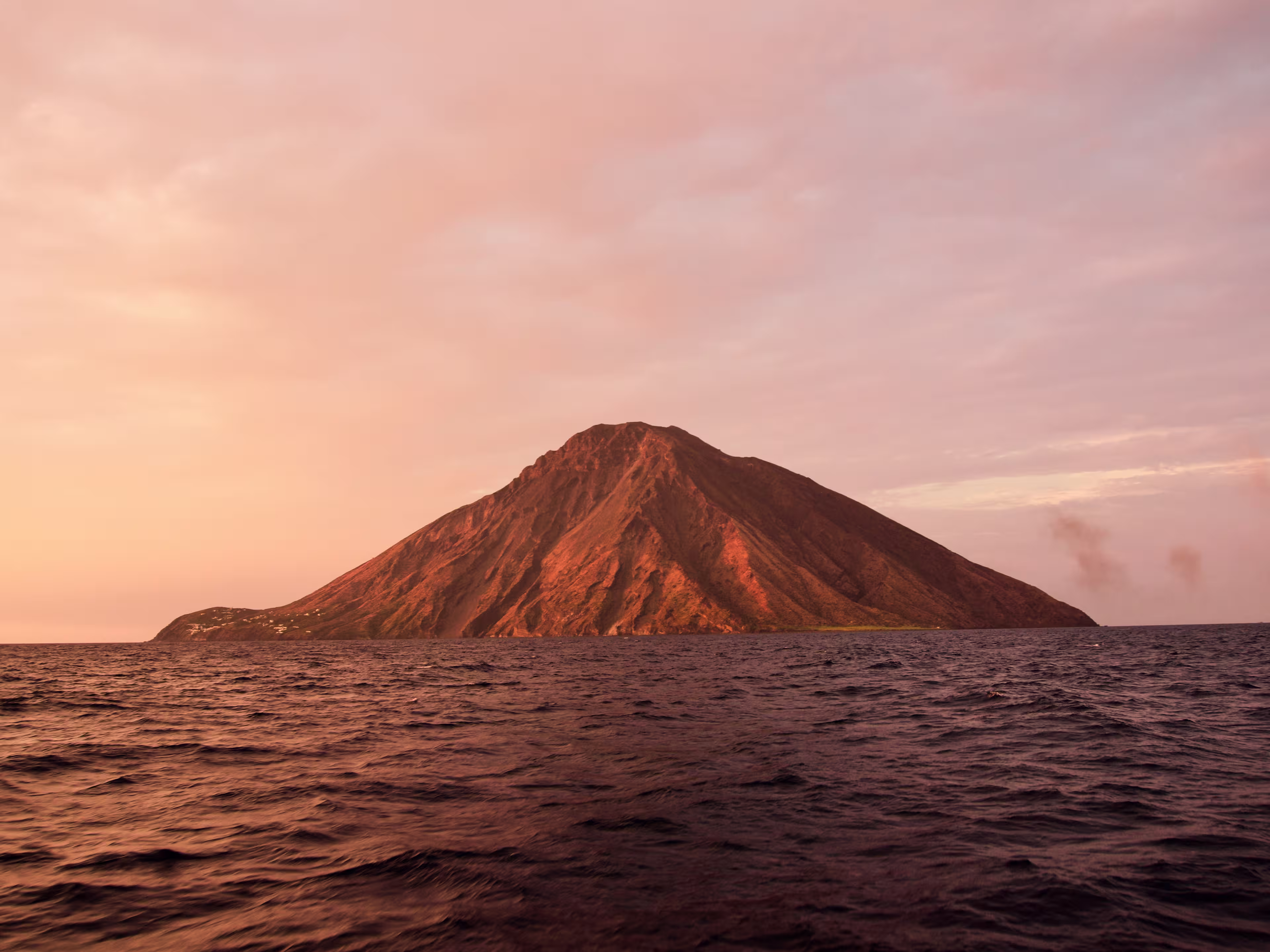 Stromboli Volcano Island at Sunset in Aeolian Islands, Europe.