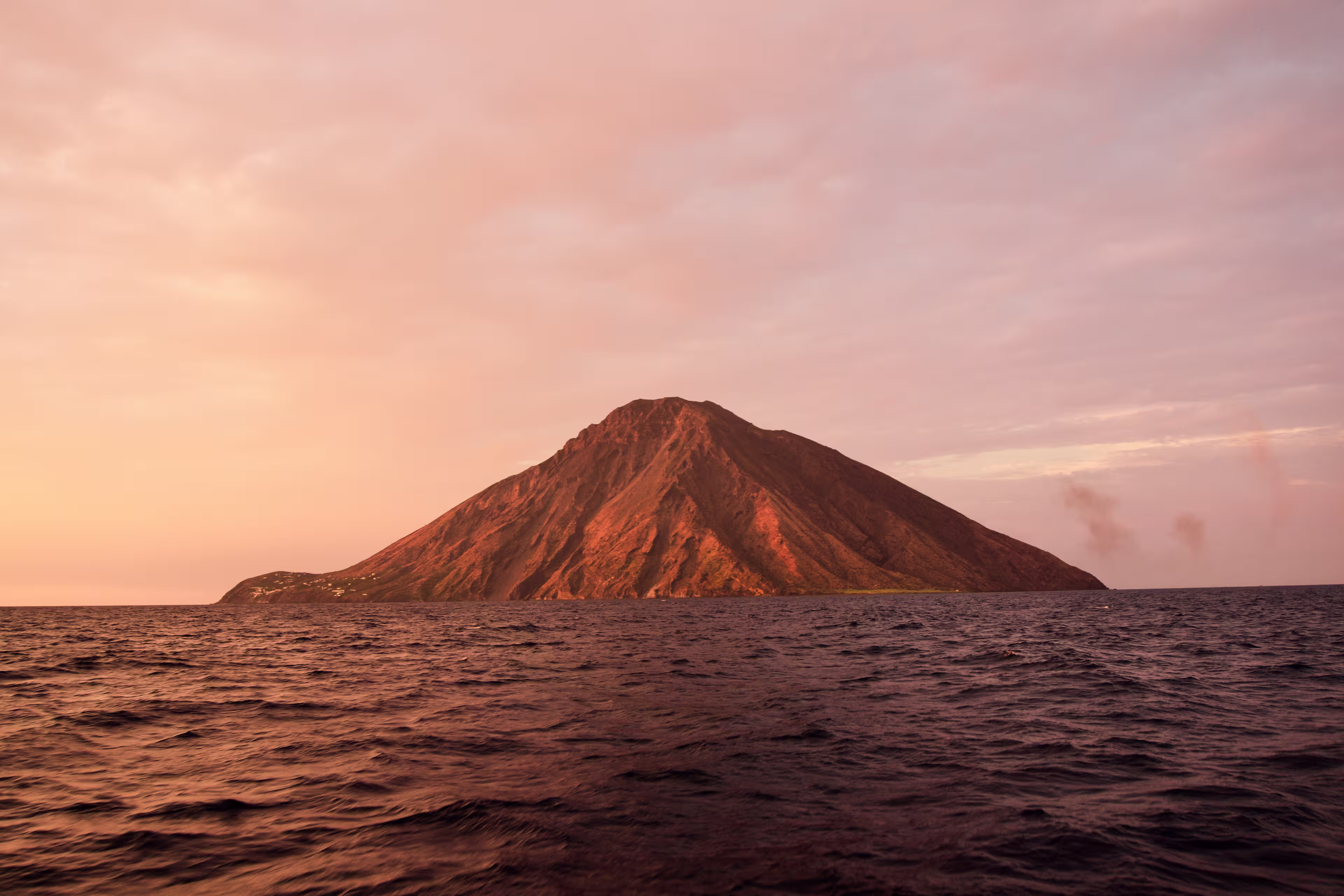 Stromboli Volcano Island at Sunset in Aeolian Islands, Europe.