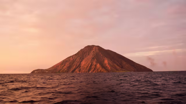 Stromboli Volcano Island at Sunset in Aeolian Islands, Europe.