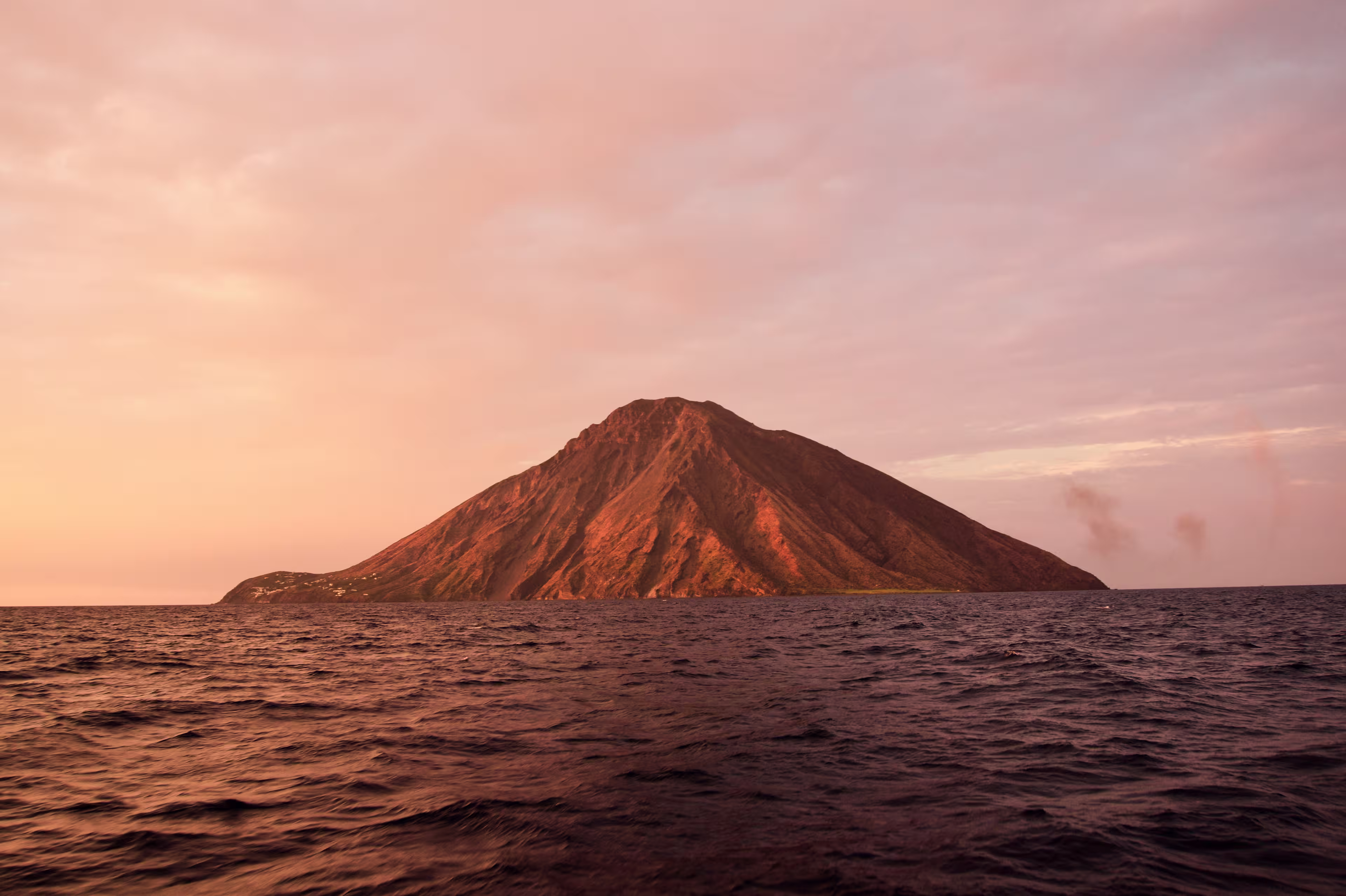 Stromboli Volcano Island at Sunset in Aeolian Islands, Europe.