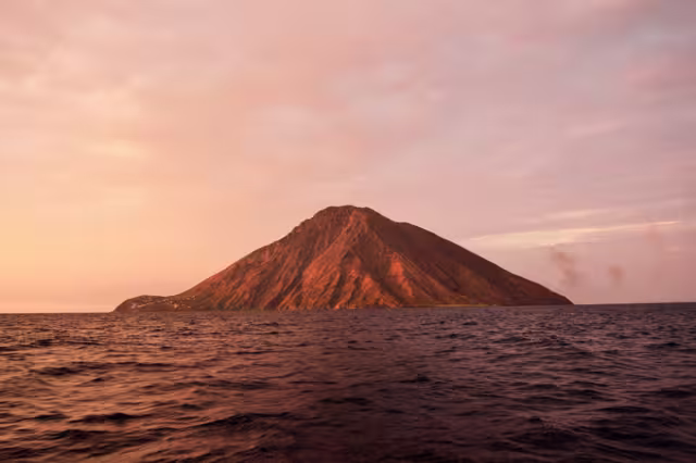 Stromboli Volcano Island at Sunset in Aeolian Islands, Europe.