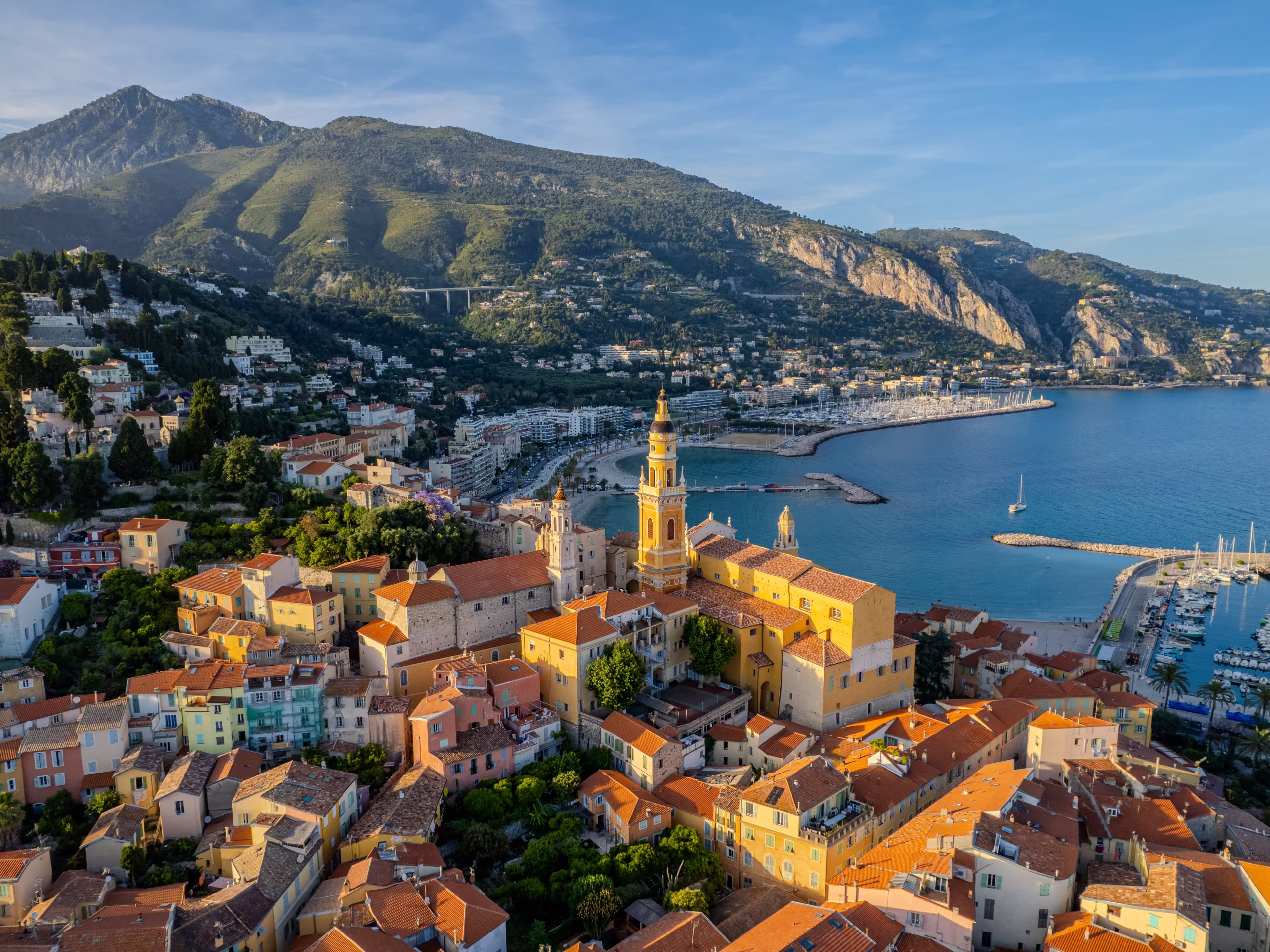 Aerial summer view of Menton, French Riviera (Côte d'Azur), France