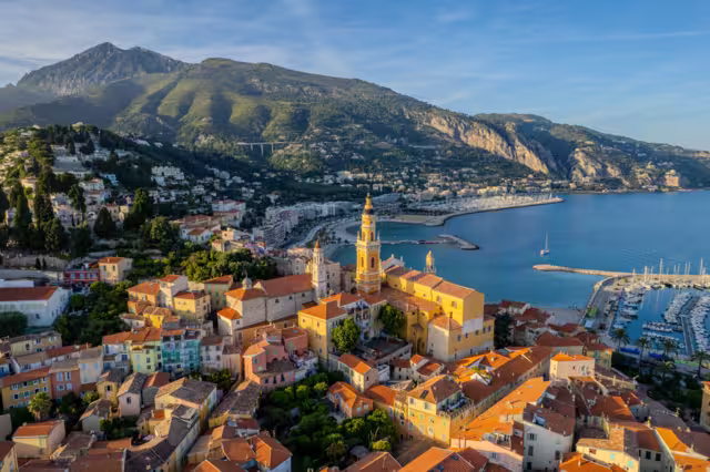 Aerial summer view of Menton, French Riviera (Côte d'Azur), France