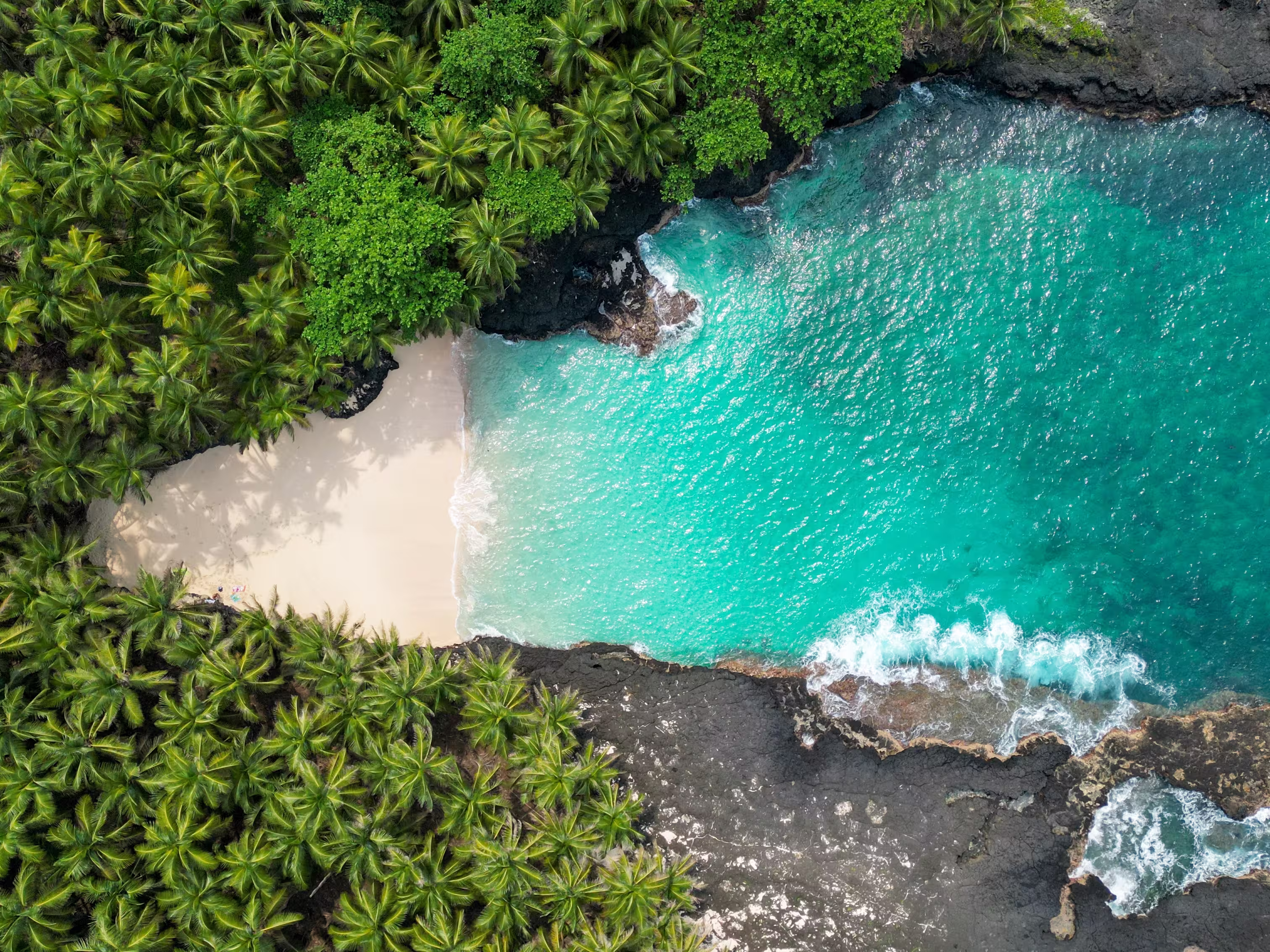 Aerial view from bateria beach at ilheu das rolas at São Tomé,Africa